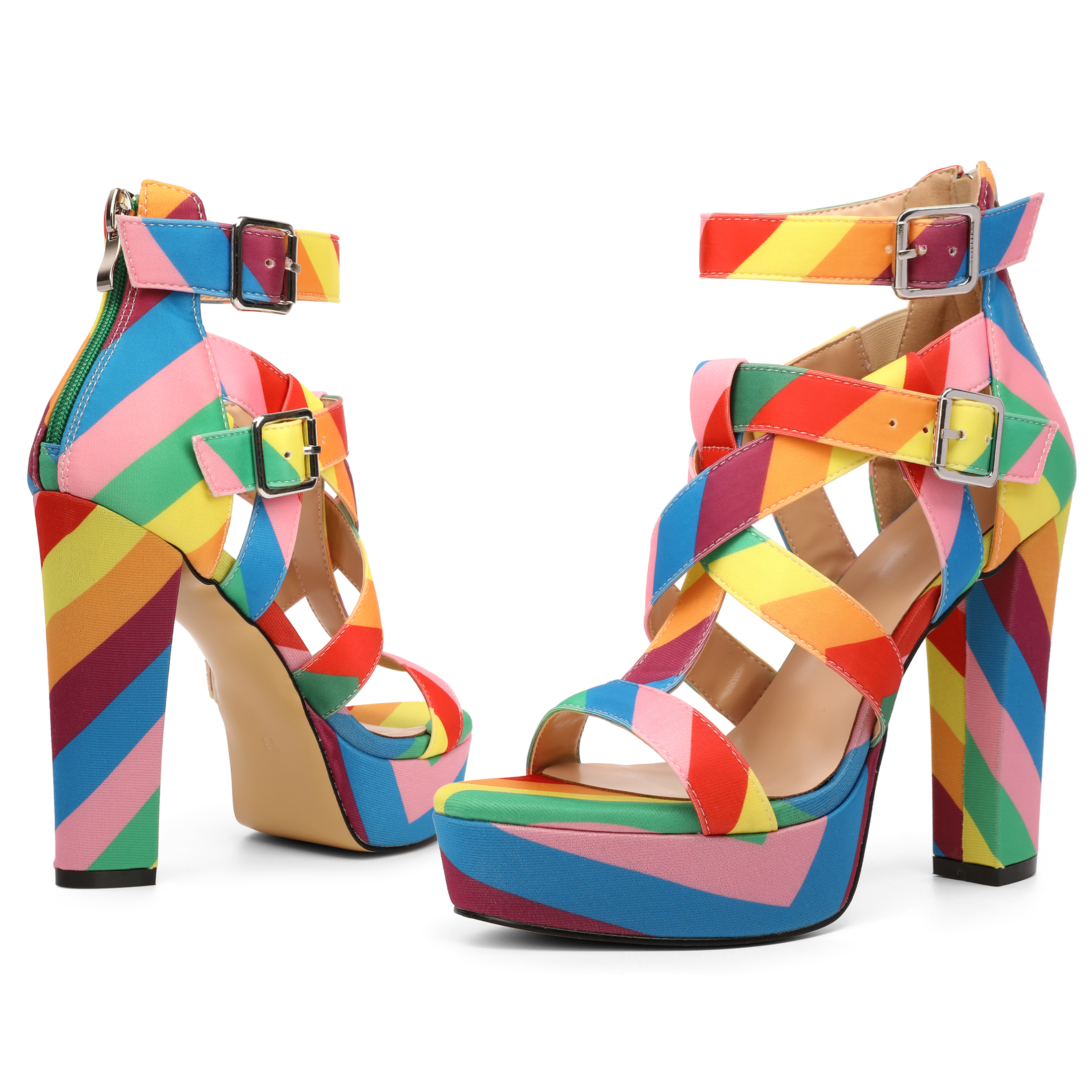 side view of rhinestone straps and square metal buckle