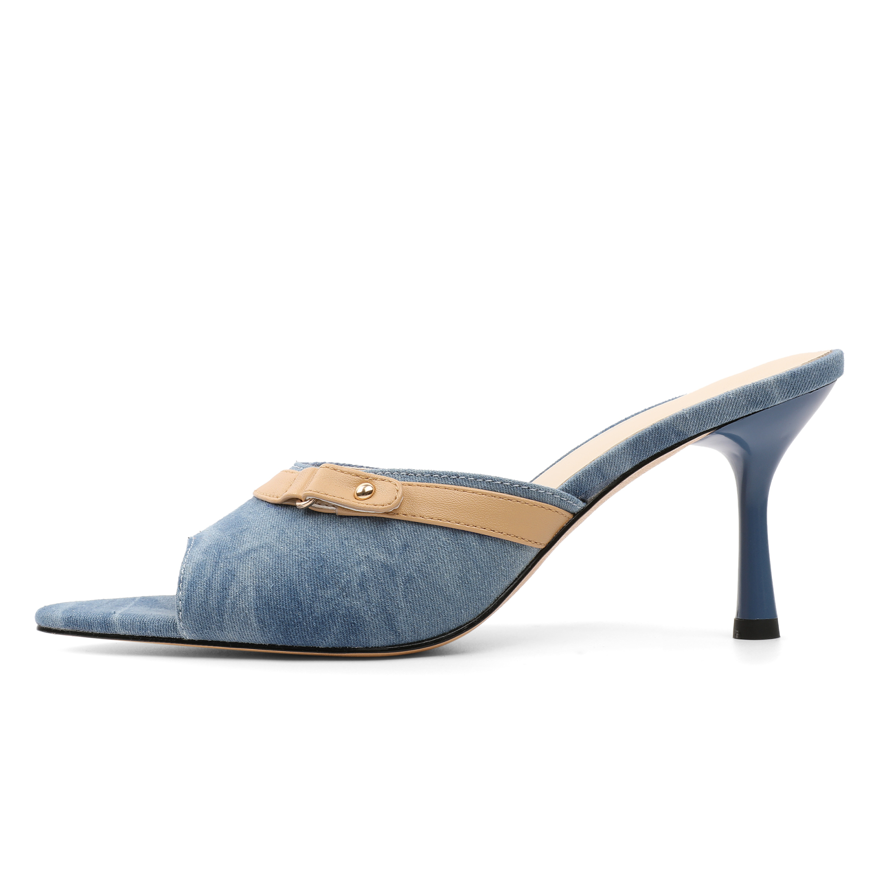 Side profile showing the sleek stiletto heel and open-toe silhouette