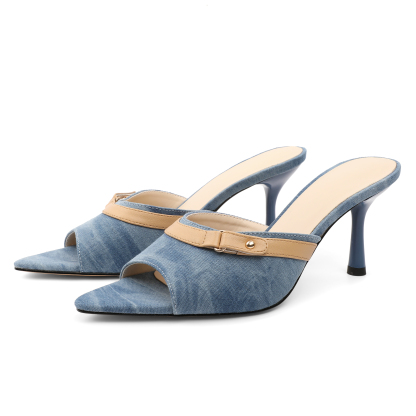 SAMMITOP 3.5 Inch Stiletto Comfy Slip On Mules