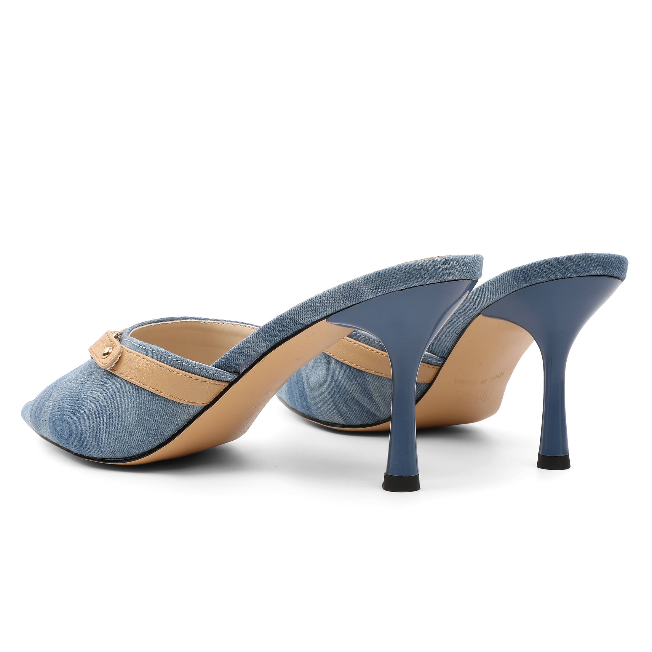 Rear view focusing on the slim stiletto heel and open-back slip-on design