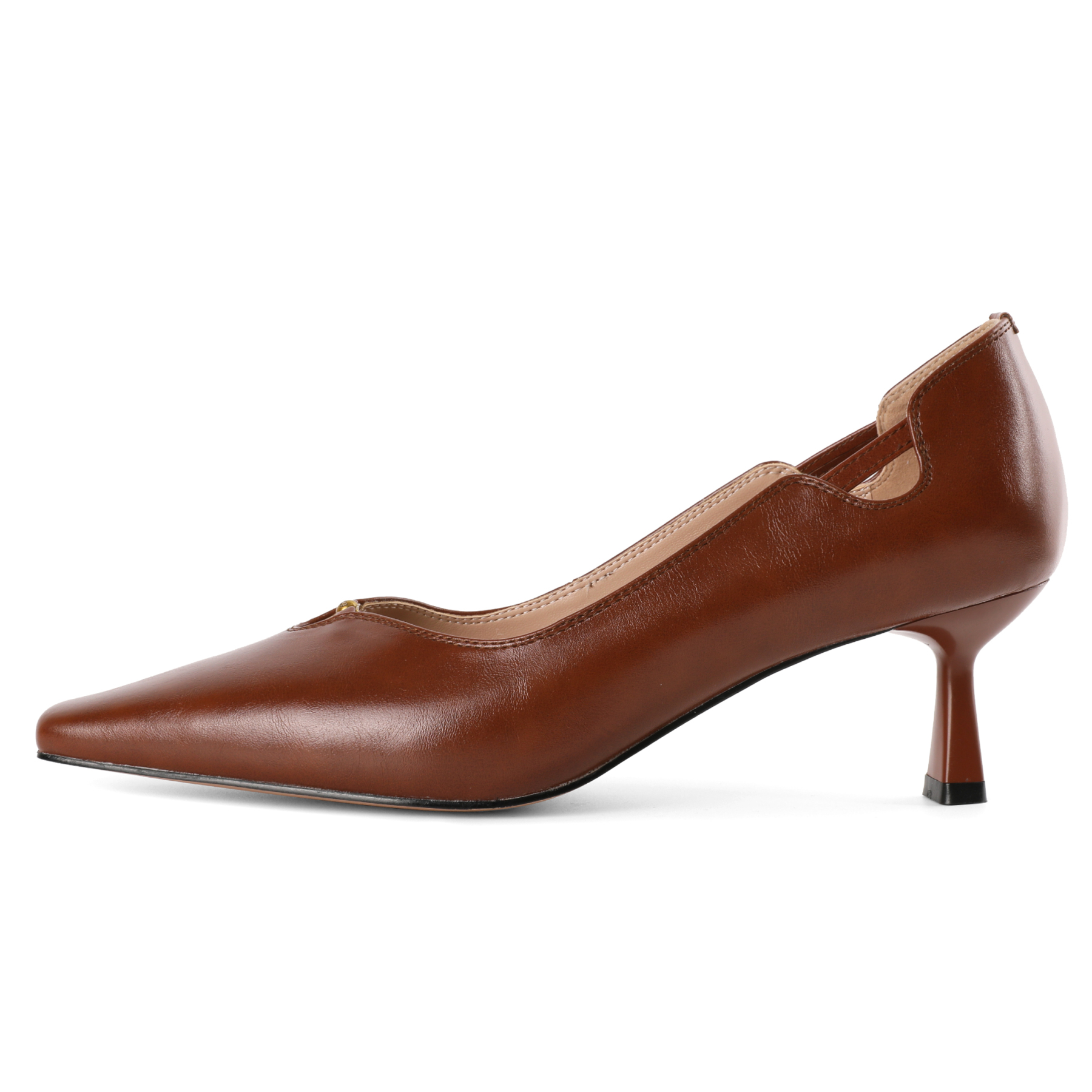 Side angle showing the 2.5 inch kitten heel and cut-out design