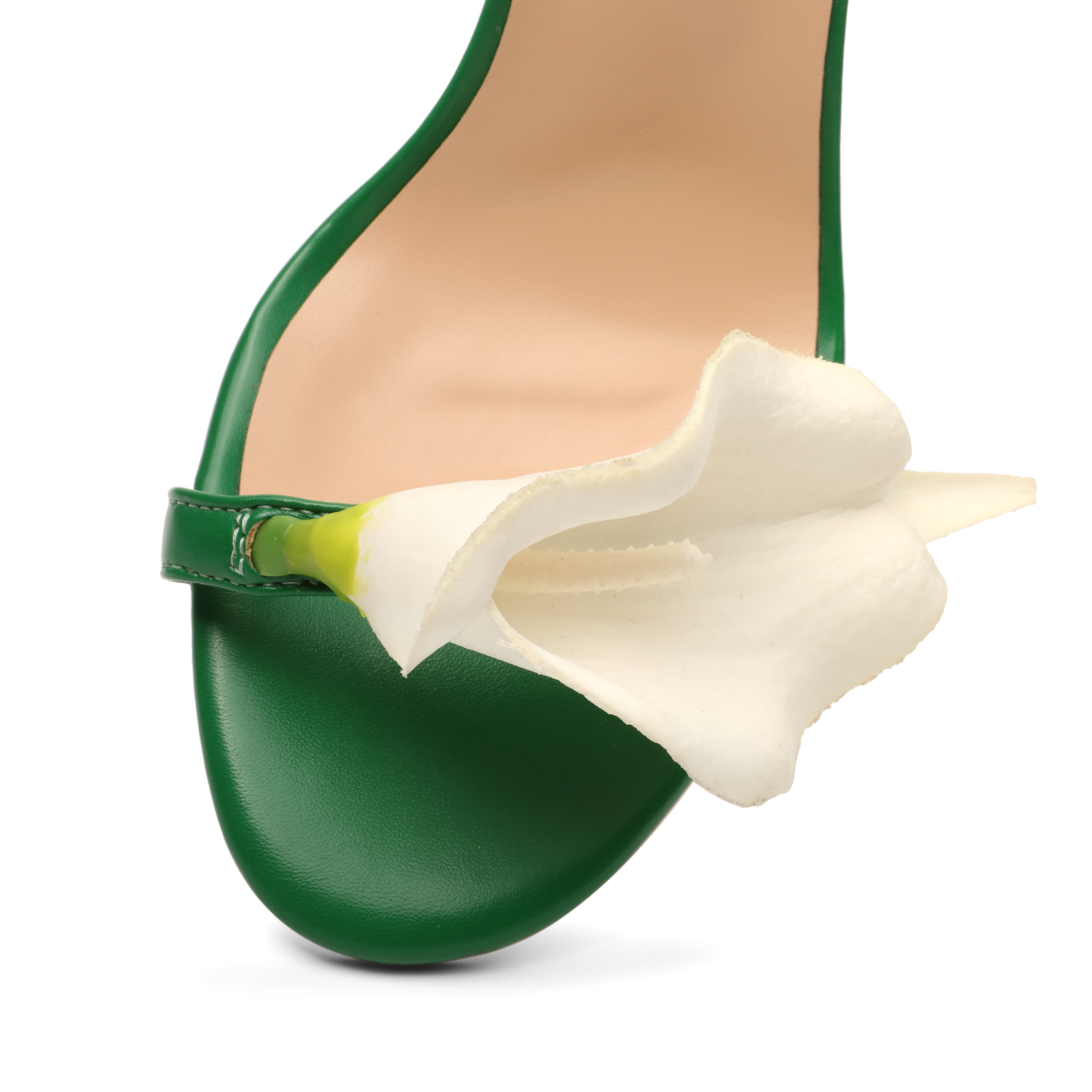 SAMMITOP Green Floral Stiletto Heels with Close-up of Calla Lily