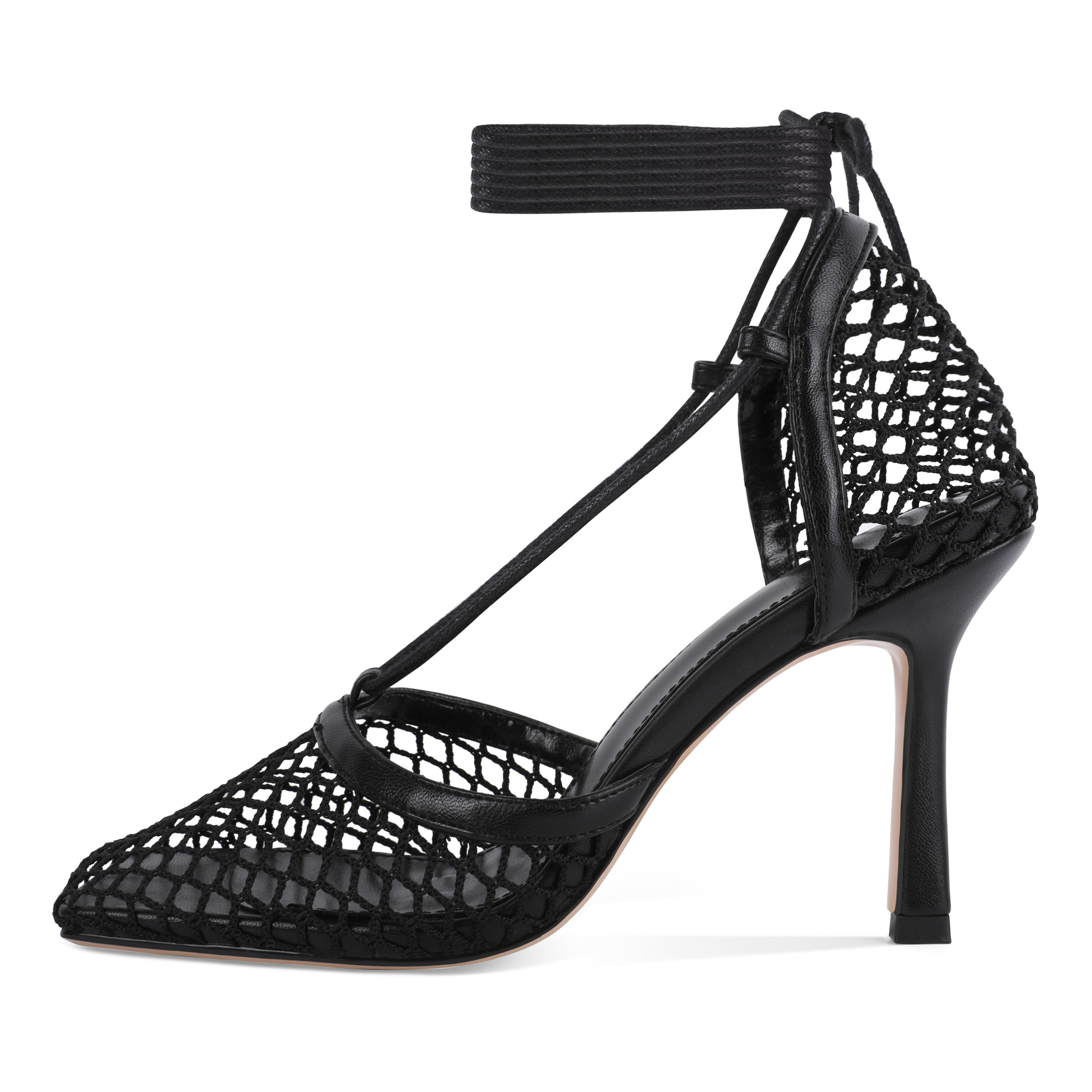 Side view of mesh upper with square closed toe design