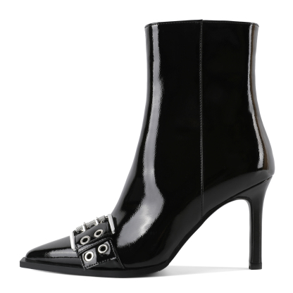 SAMMITOP 3.5" Women’s High Heel Buckle Ankle Boots with Pointed Toe