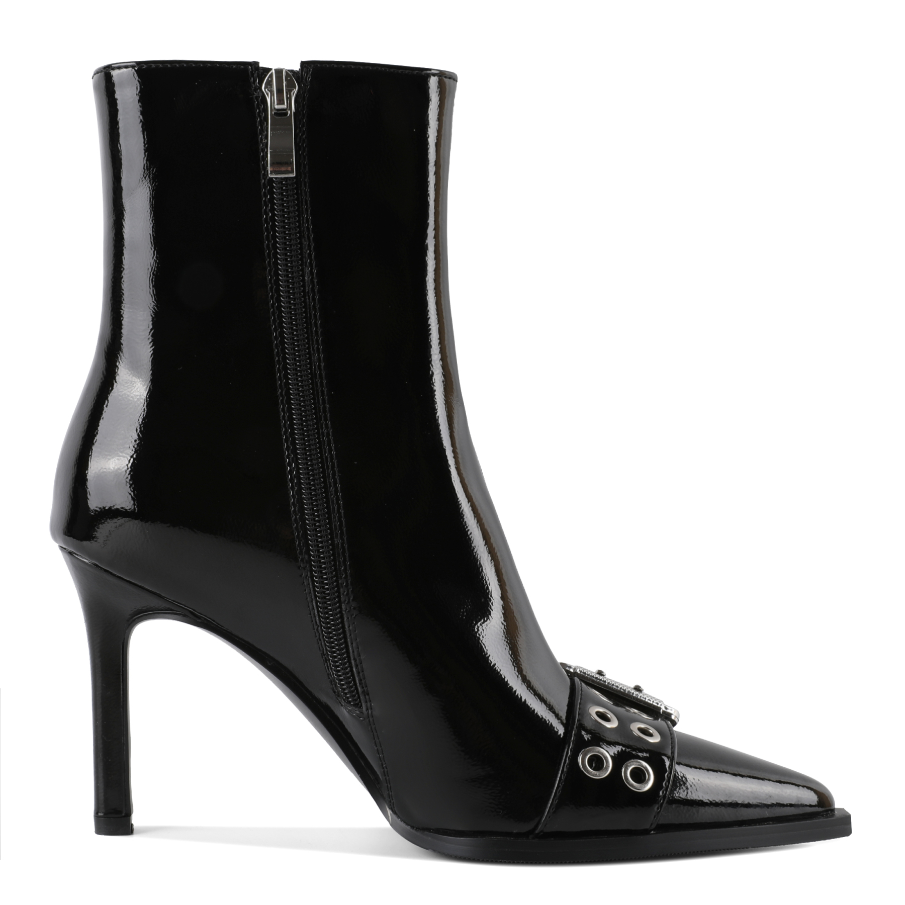 SAMMITOP 3.5" Pointed Toe Eyelets Buckles Ankle Boots