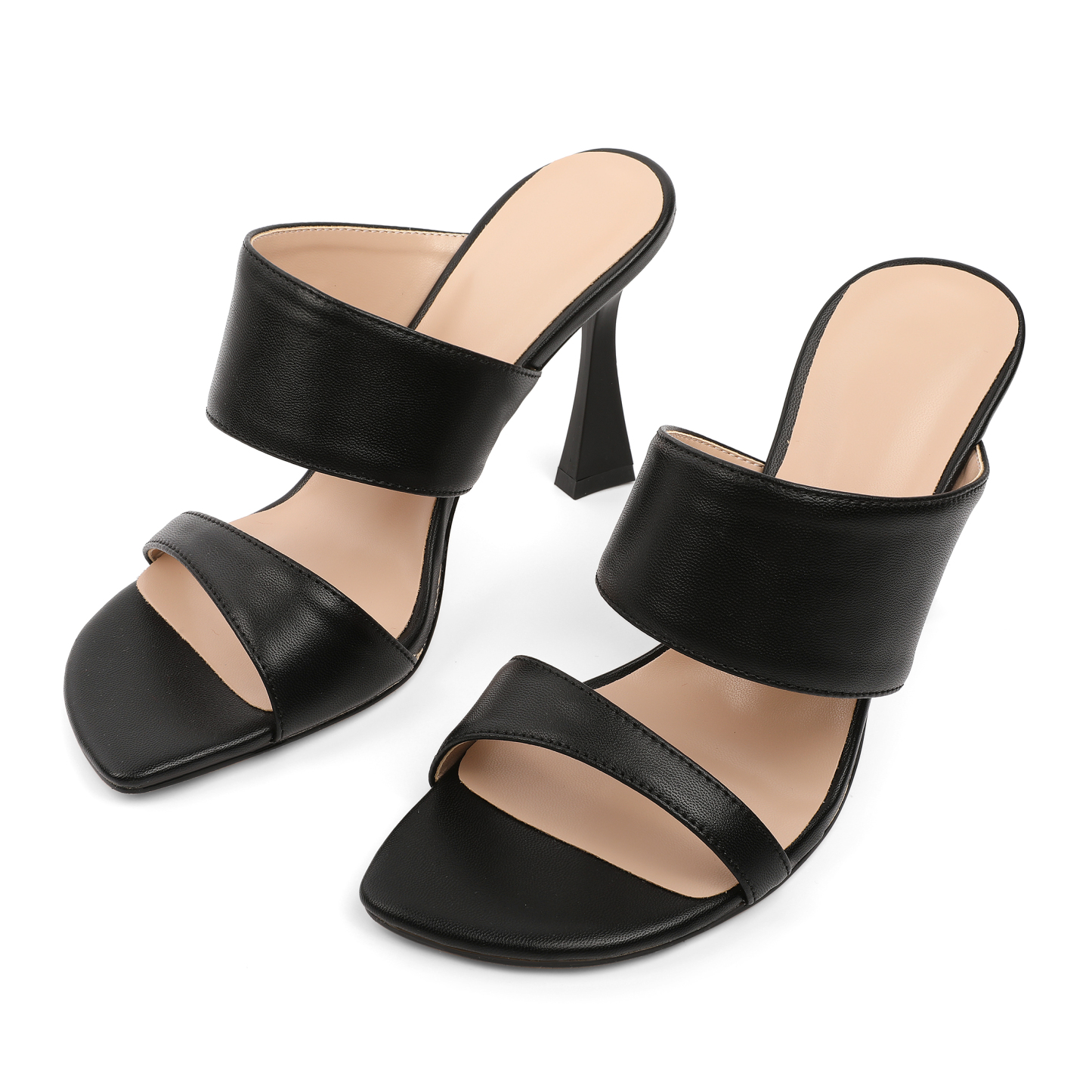 SAMMITOP 3.9 Inch Double Band Slip Mules Square open toe and double strap detail