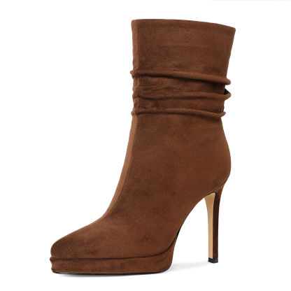 Sammitop Women's Suede Platform Ankle Boots, 4.3 Inch Stiletto Heel