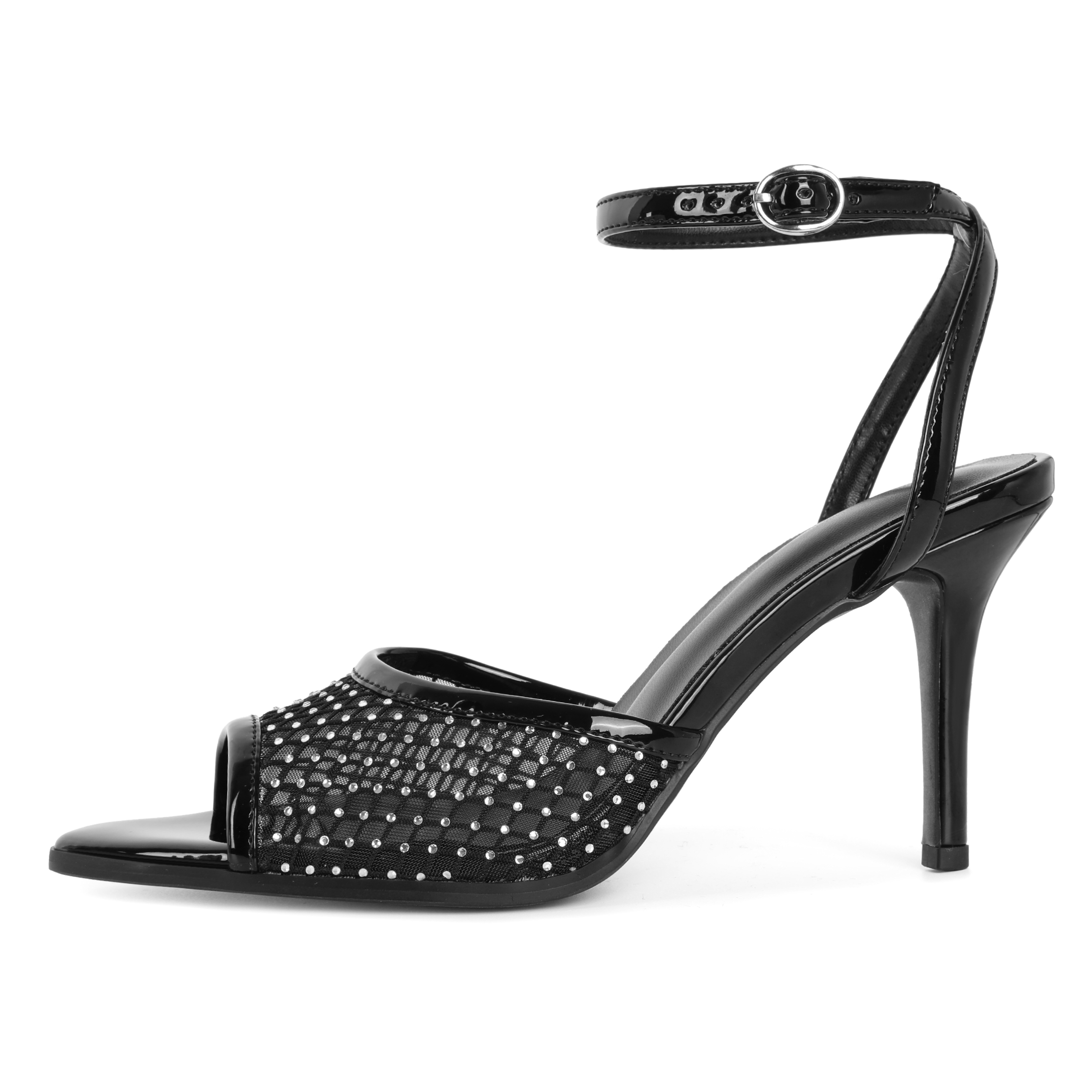 SAMMITOP Side profile showing 3.5-inch stiletto heel and glitter mesh detailing

