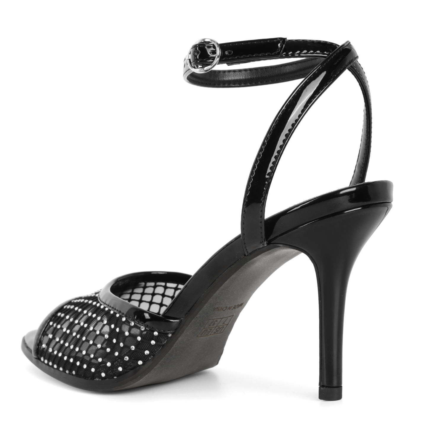 SAMMITOP 3.5 Inch Mesh Sparkly Rhinestones Rear look emphasizing wrap-around ankle strap and slim heel