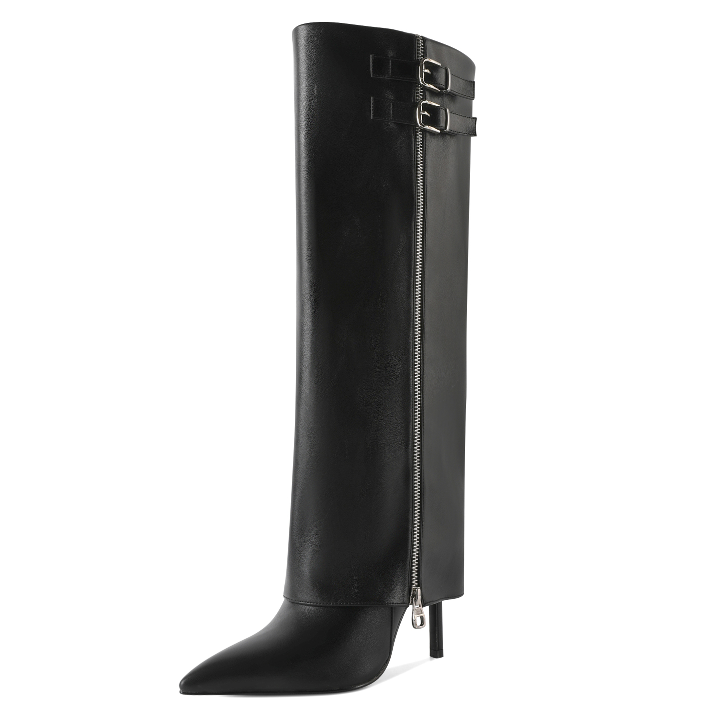 SAMMITOP Women's Fold Over Knee High Boots with 3.5 Inch Stiletto Heels – Pointed Toe Tall Boots by SAMMITOP