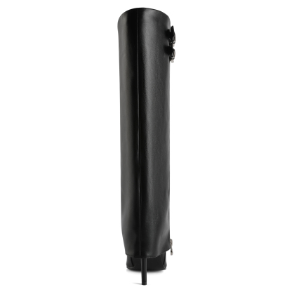 SAMMITOP 3.5 Inch Fold Over Knee High Boots Rear heel view showing stiletto heel and textured sole