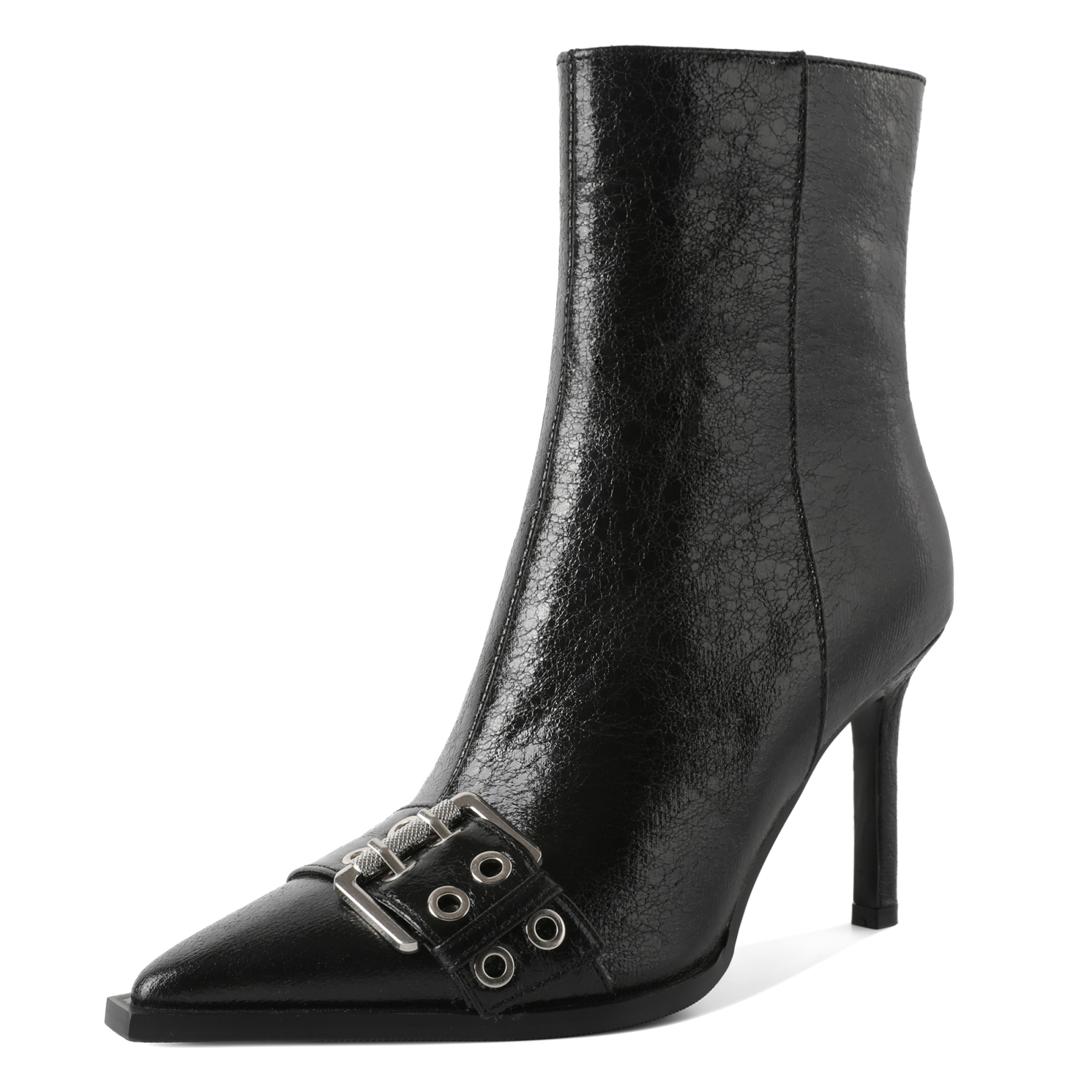 SAMMITOP 3.5" Pointed Toe Eyelets Buckles Ankle Boots