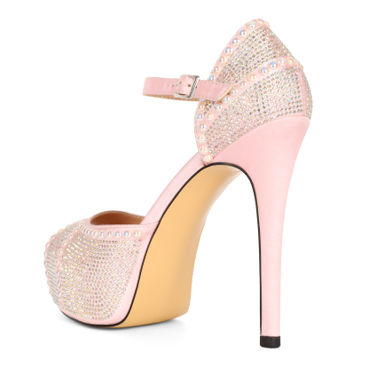 SAMMITOP 5.1" Rhinestone Platform Party Heels Rear view emphasizing the sleek heel line and ankle strap design