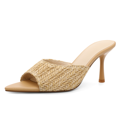 SAMMITOP 3.5 Inch Stiletto Woven Print Heeled Mules