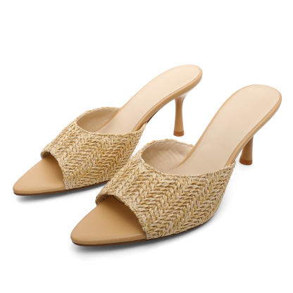 Top-down look at the pointed toe and detailed braided pattern