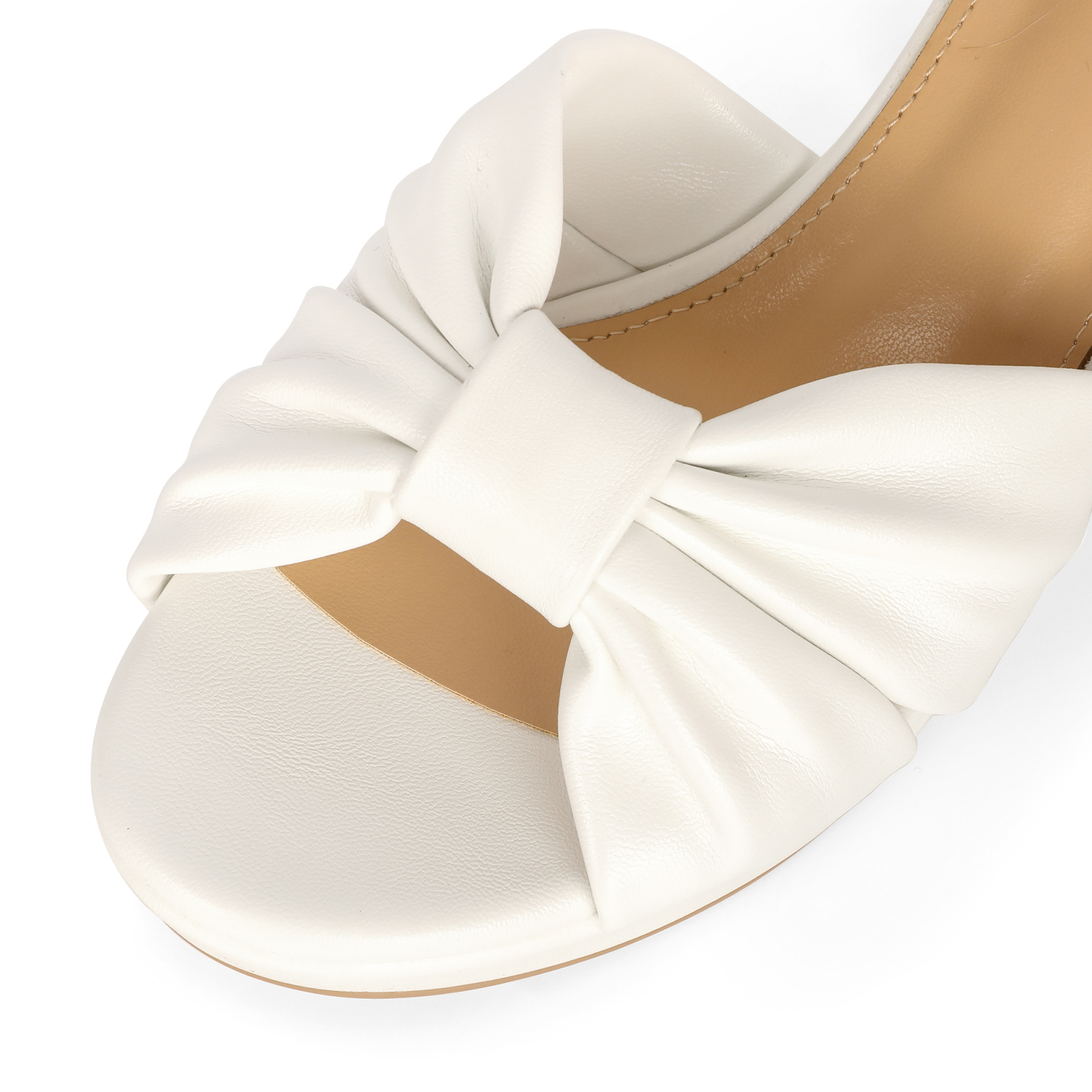Top-down view highlighting the pleated bow and round open toe