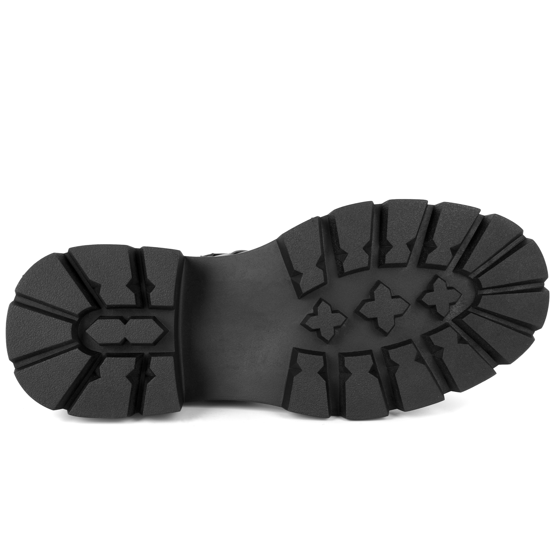 Zoom-in on the chunky block heel and textured outsole of Eldof boots