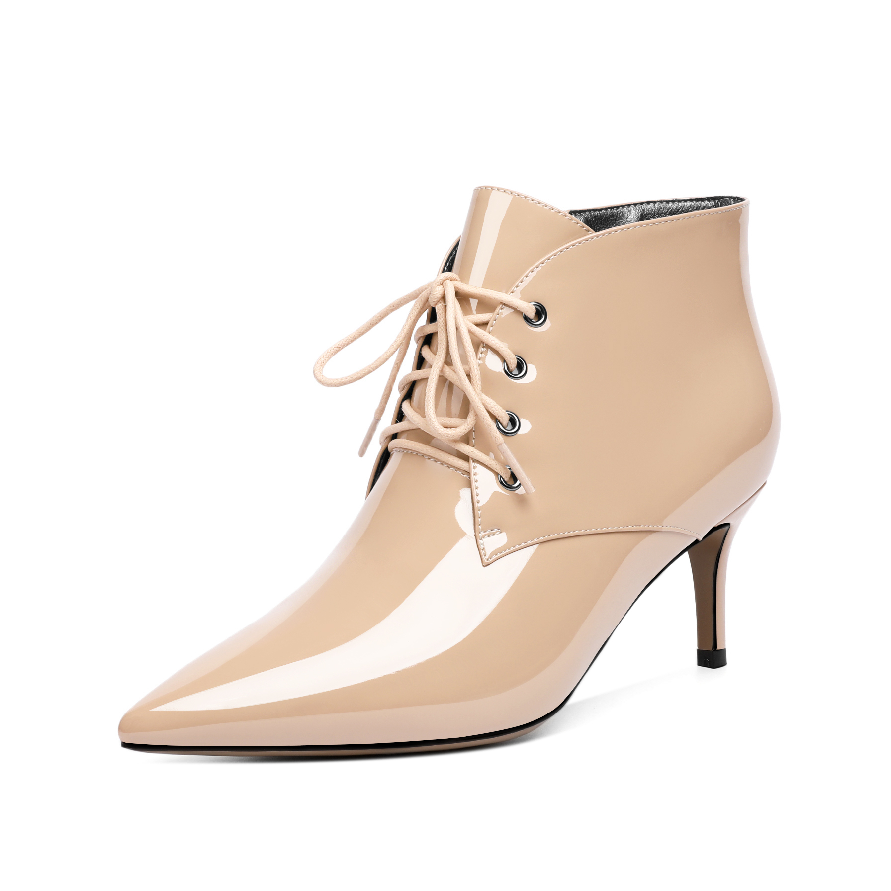 Beige low heel ankle boots with lace-up front – SAMMITOP