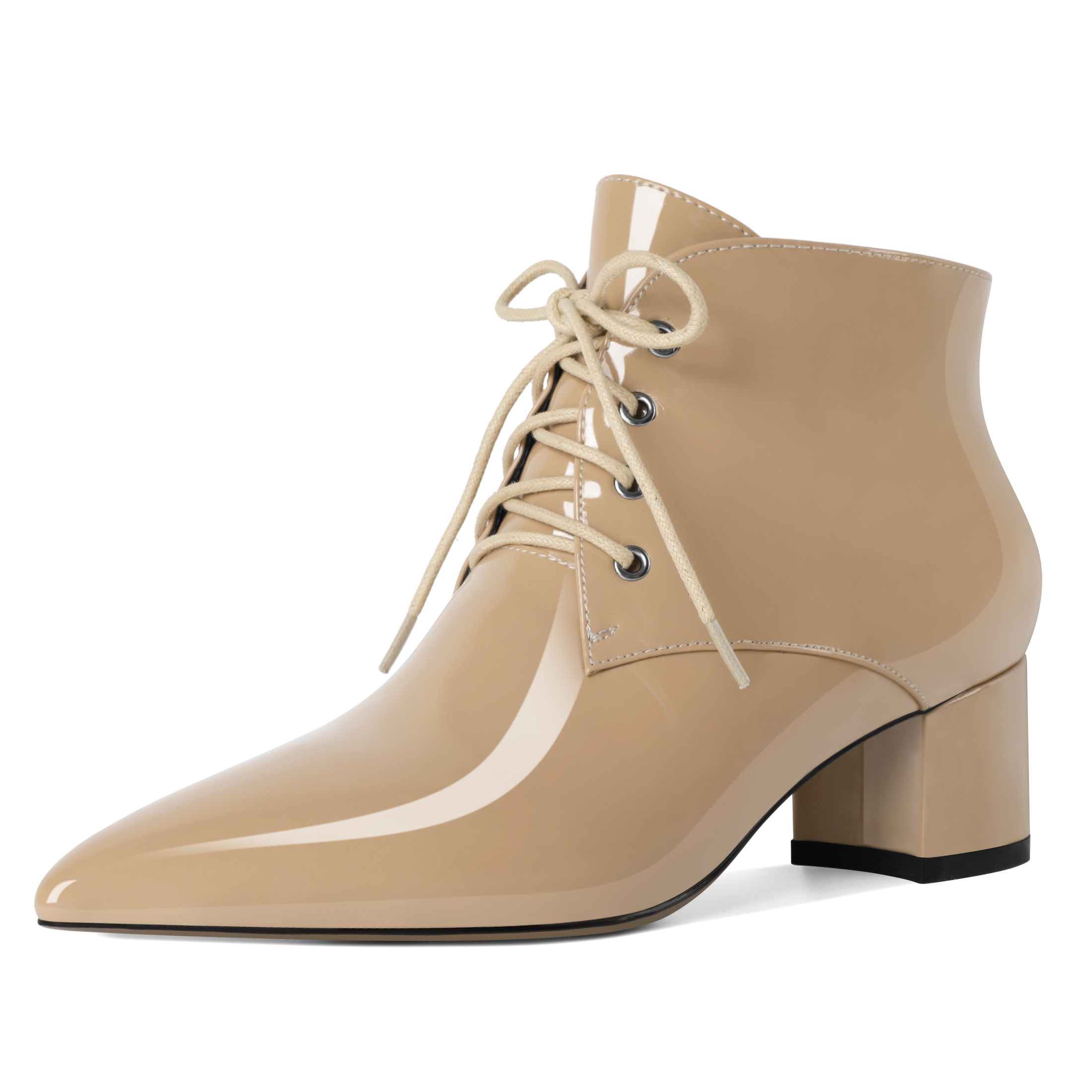 SAMMITOP Low Chunky Heel Ankle Boots Pointed Toe Lace Up 