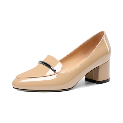 SAMMITOP beige low heel round toe loafers for office or casual wear
