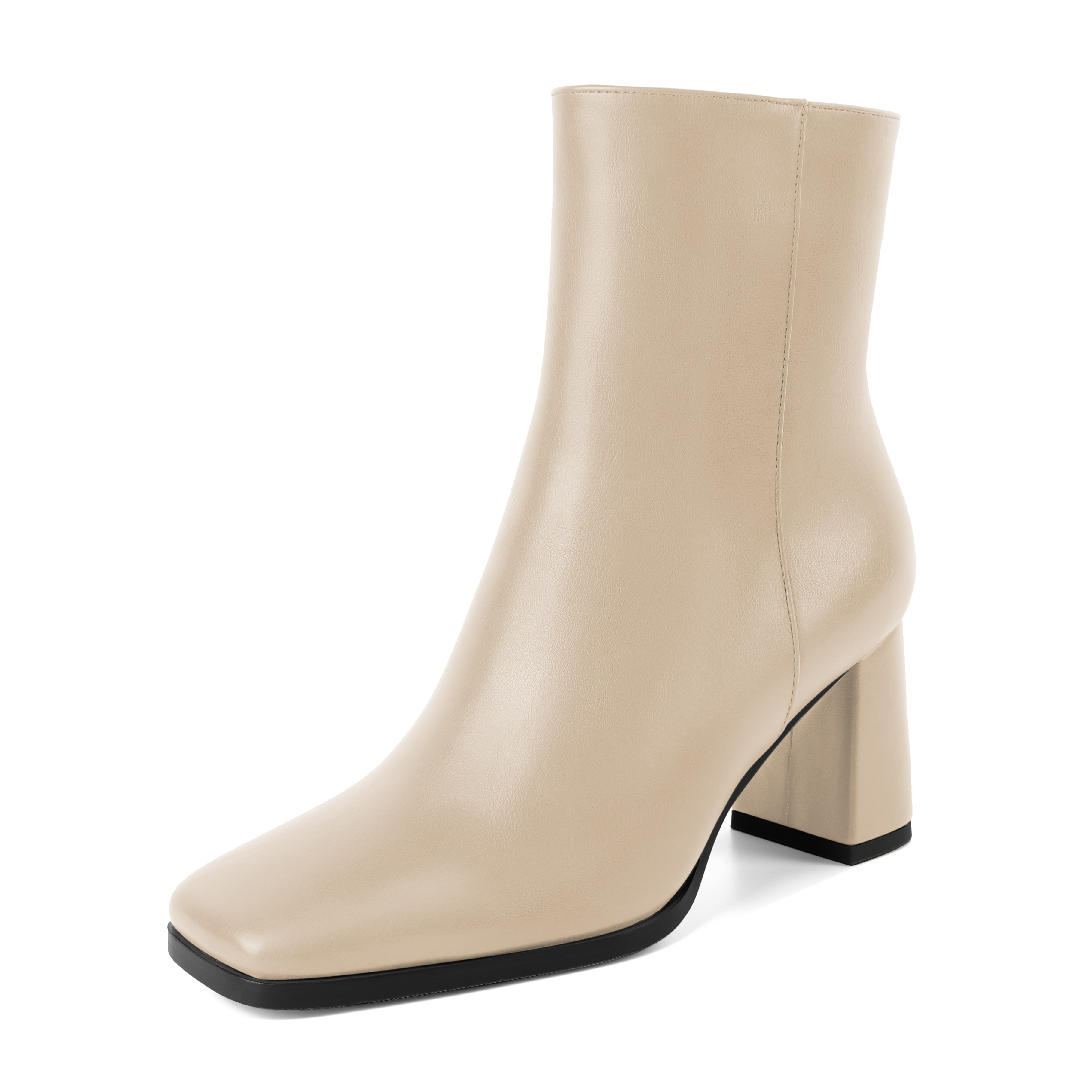 White genuine lambskin leather square toe ankle boots