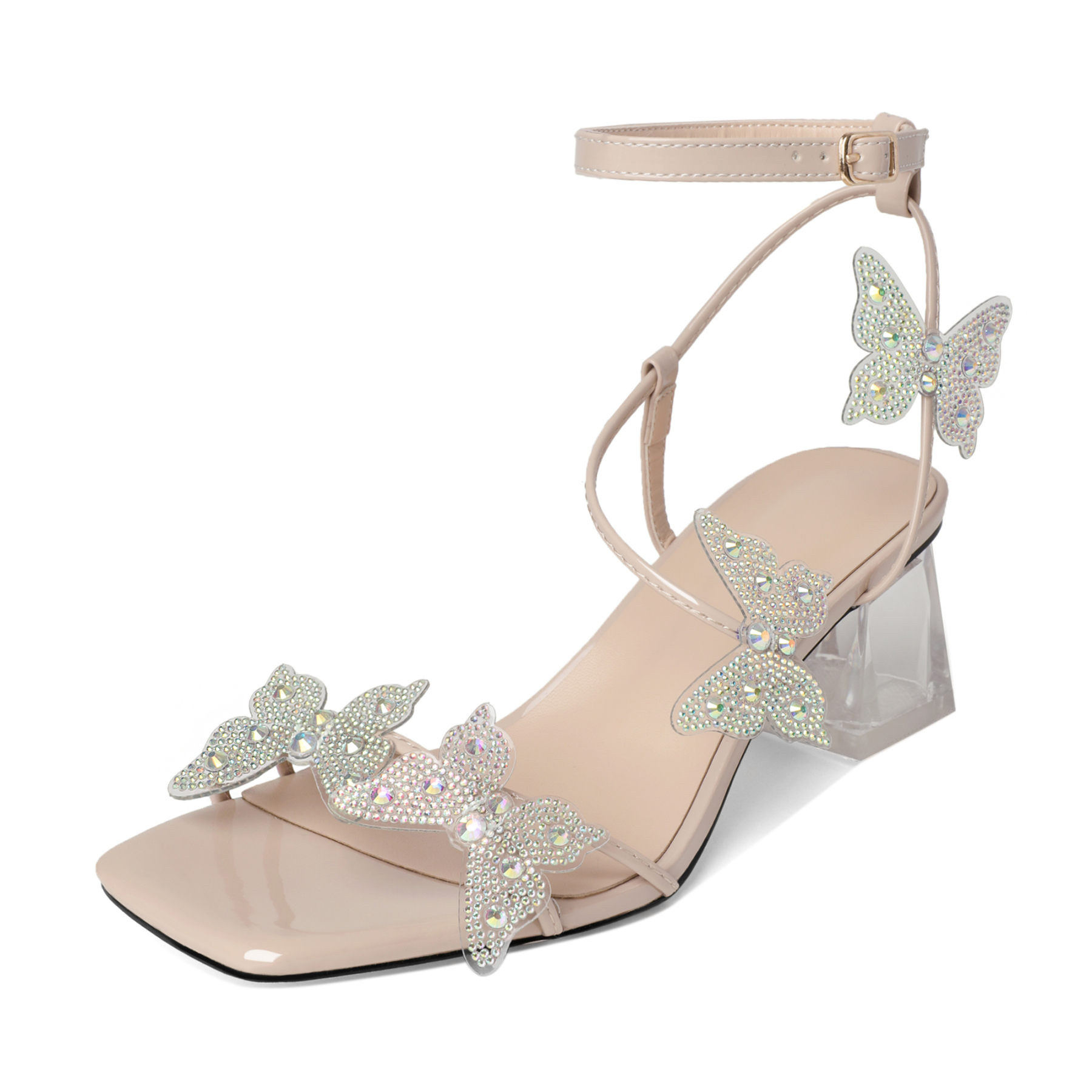 Beige – Nude Butterfly Rhinestone Dress Sandals