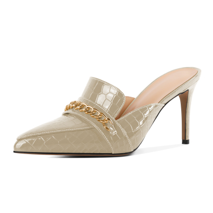 SAMMITOP 3.5 Inch Pointed Toe Mules with Gold Chain