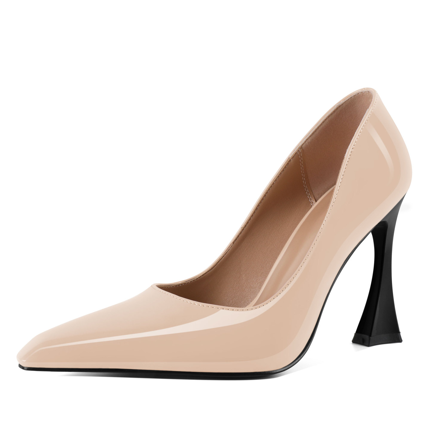 Beige 4 inch slip-on flare heels with pointed toe – classic beige heels for formal outfits