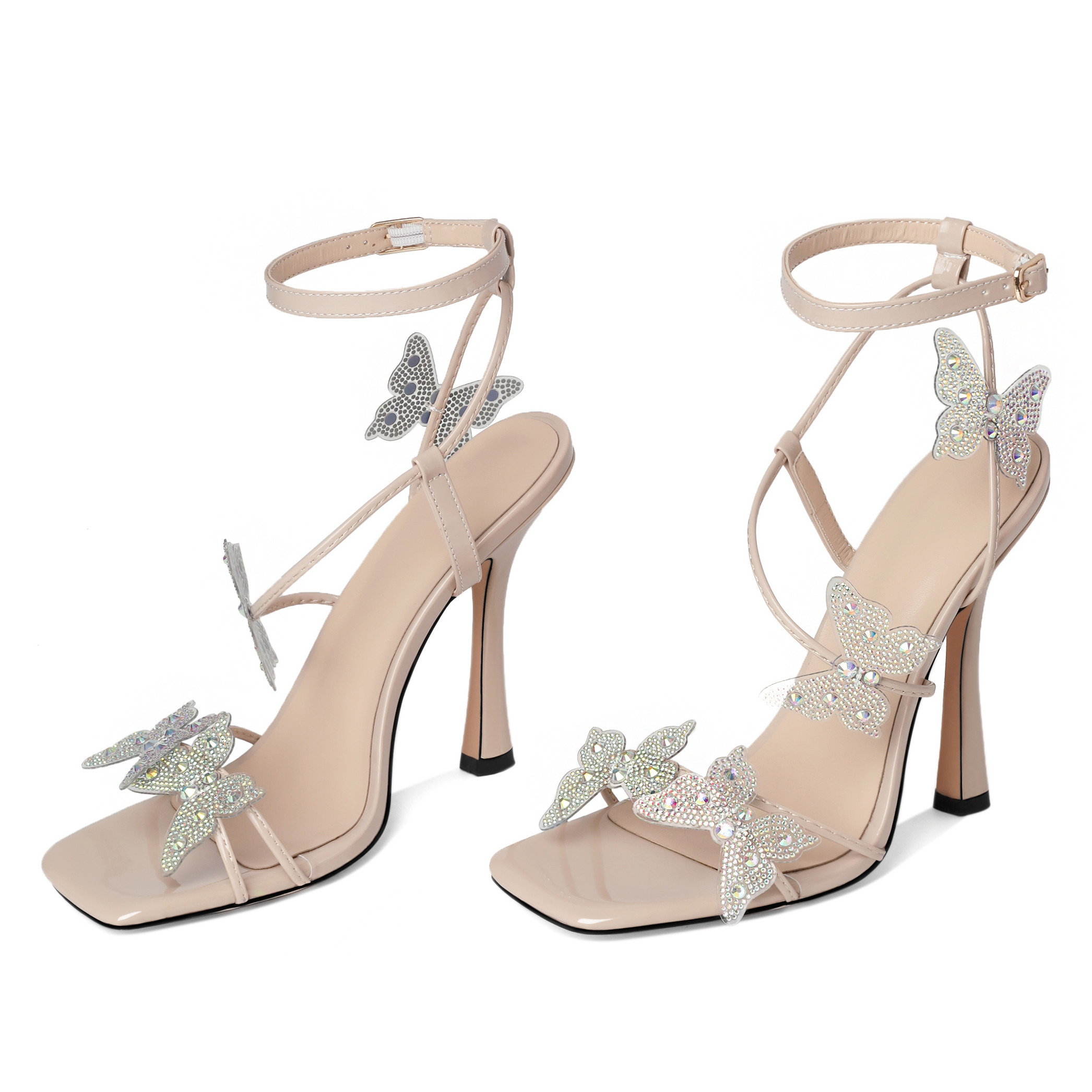SAMMITOP Butterfly Rhinestone Stiletto Heels – Open Toe High Heels
