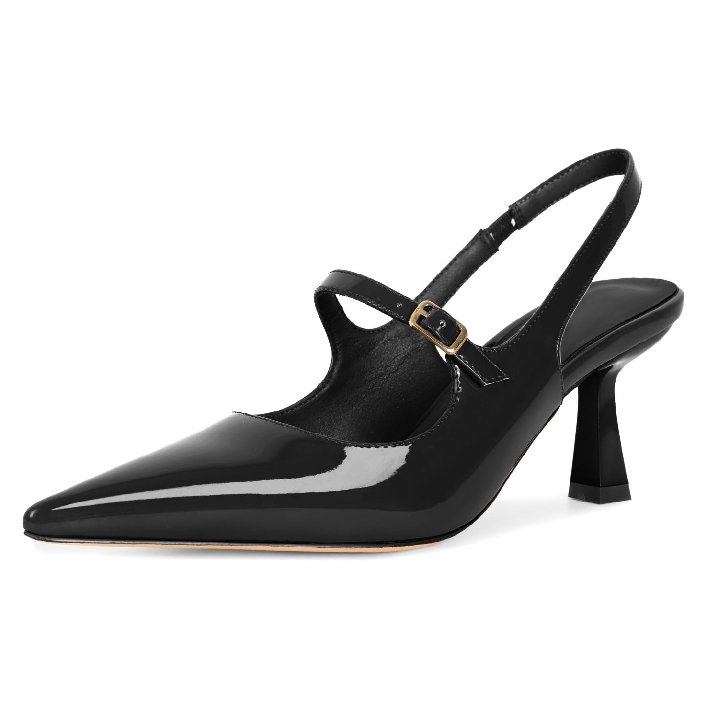 Black slingback kitten heels with 2.5-inch pointed toe, elegant low heel shoes for women