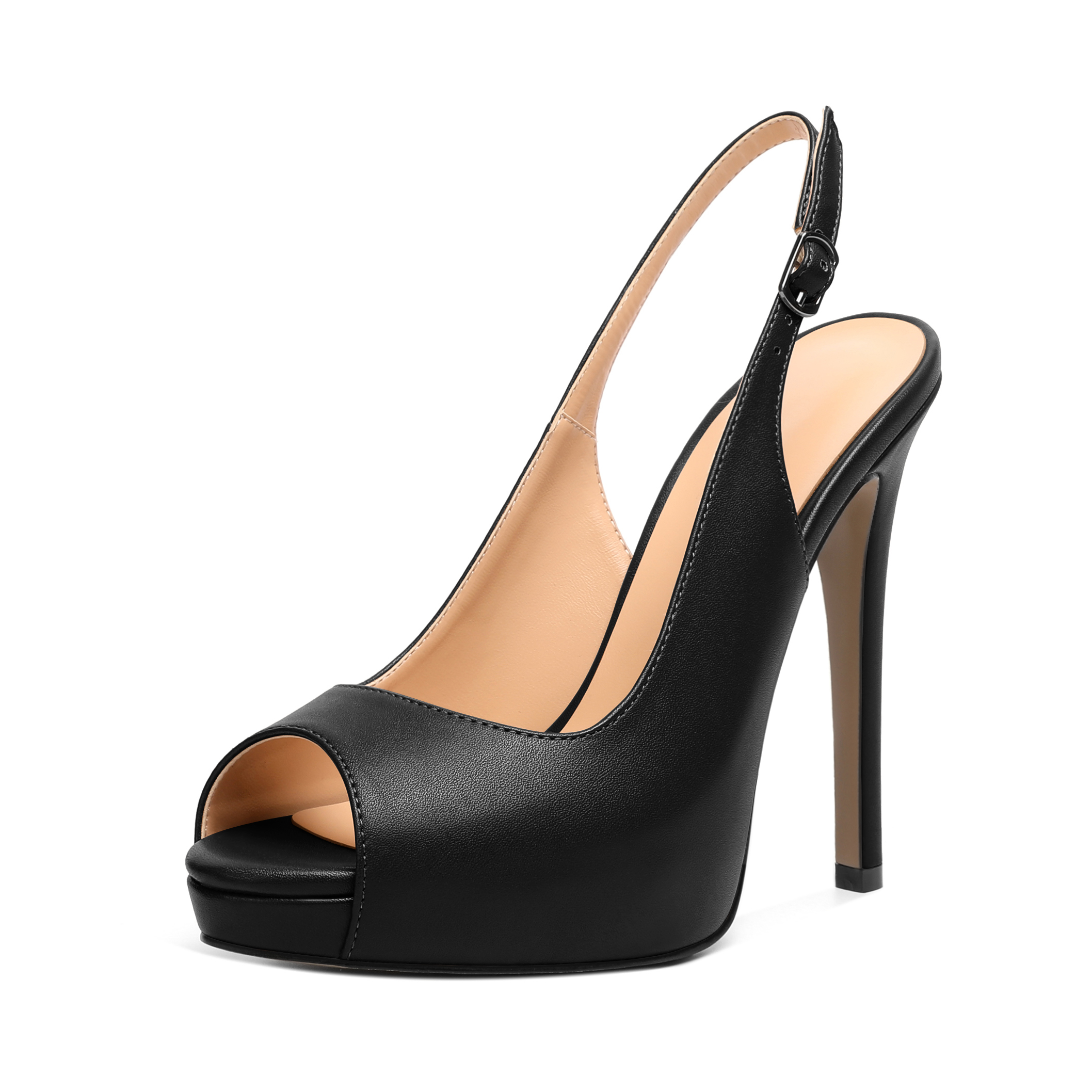 Black Peep Toe Slingback Stiletto Platform Heels for Women