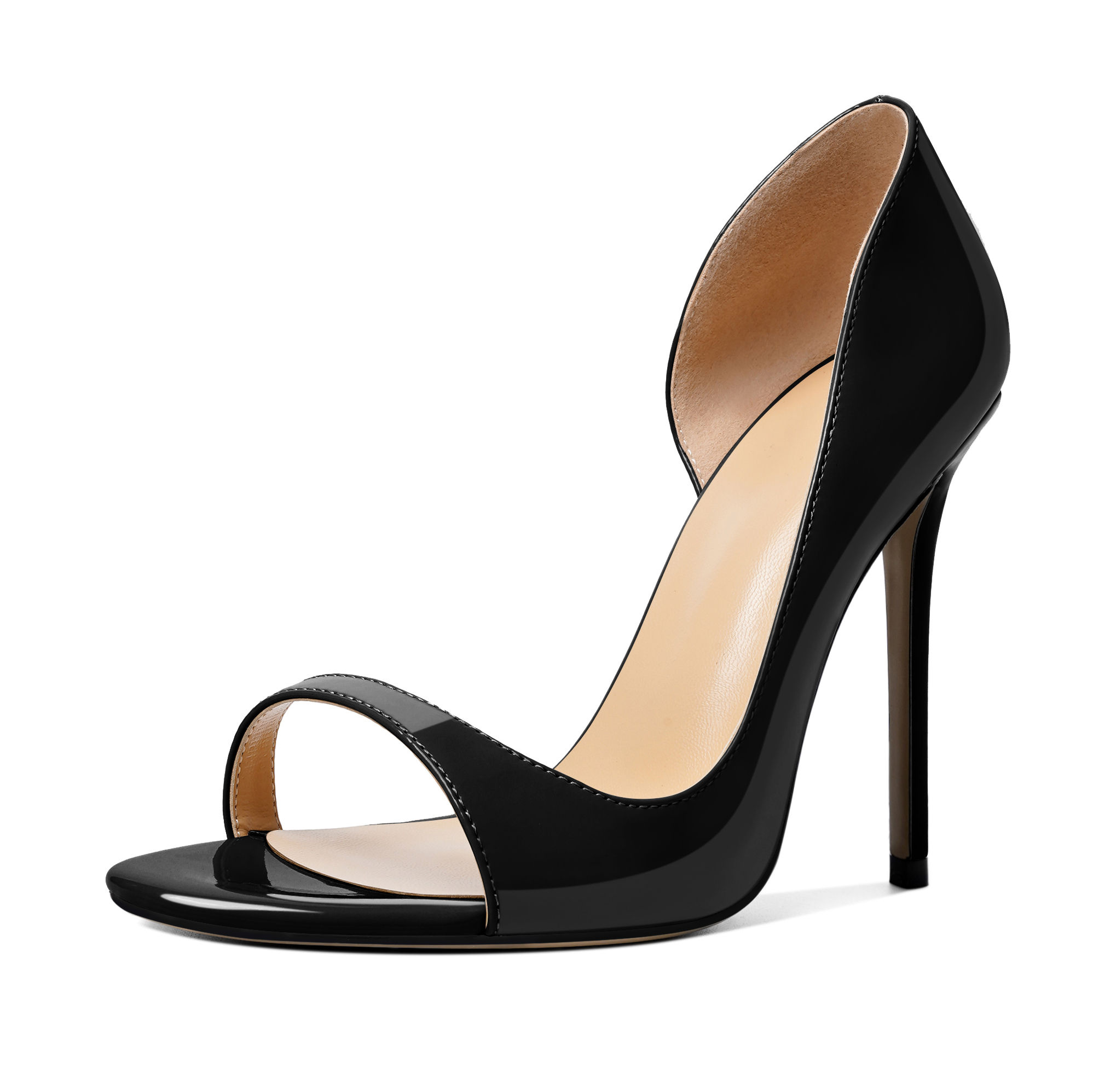 SAMMITOP Black 10 cm slingback stiletto heels with open-toe and sleek side silhouette