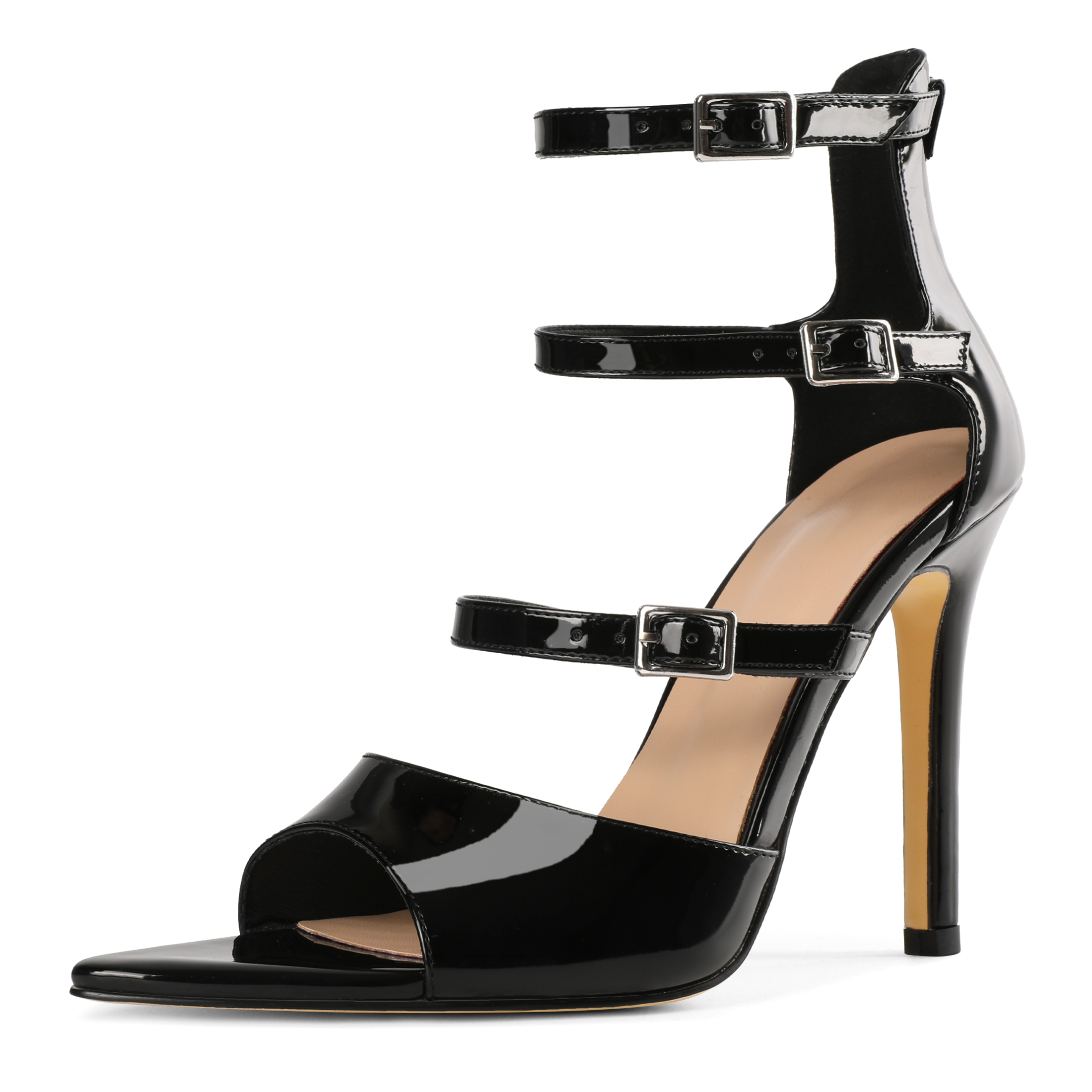 SAMMITOP 4 Inch Black stiletto heels with three adjustable straps