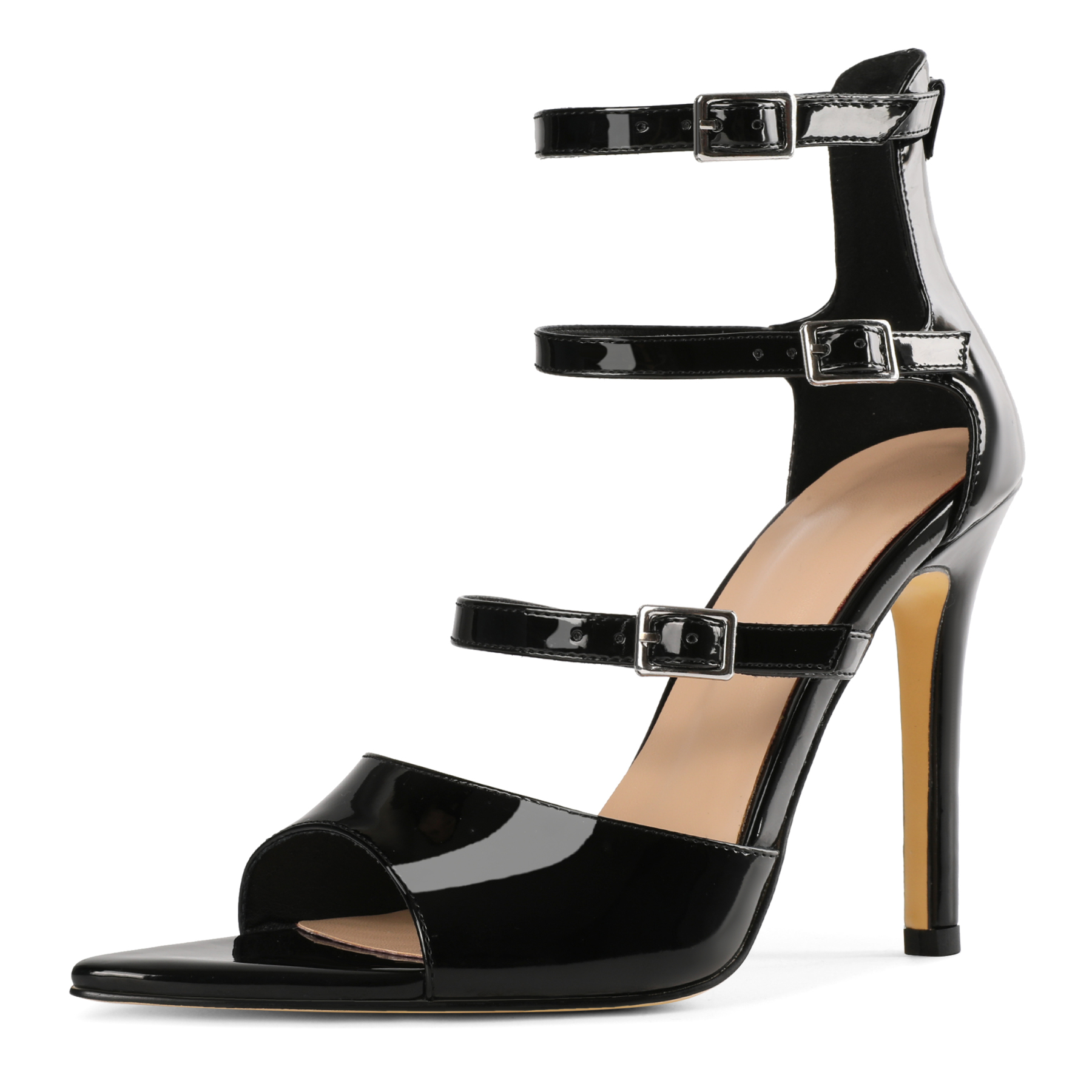 SAMMITOP 4 Inch Black stiletto heels with three adjustable straps