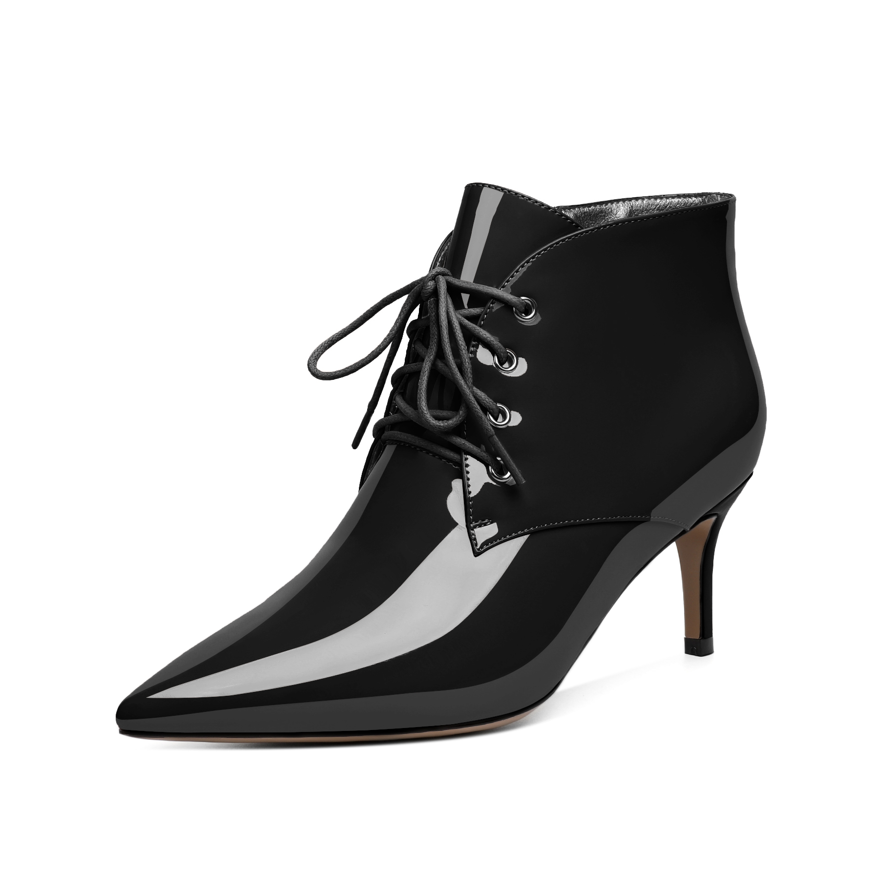 Black SAMMITOP kitten heel ankle boots with lace-up design