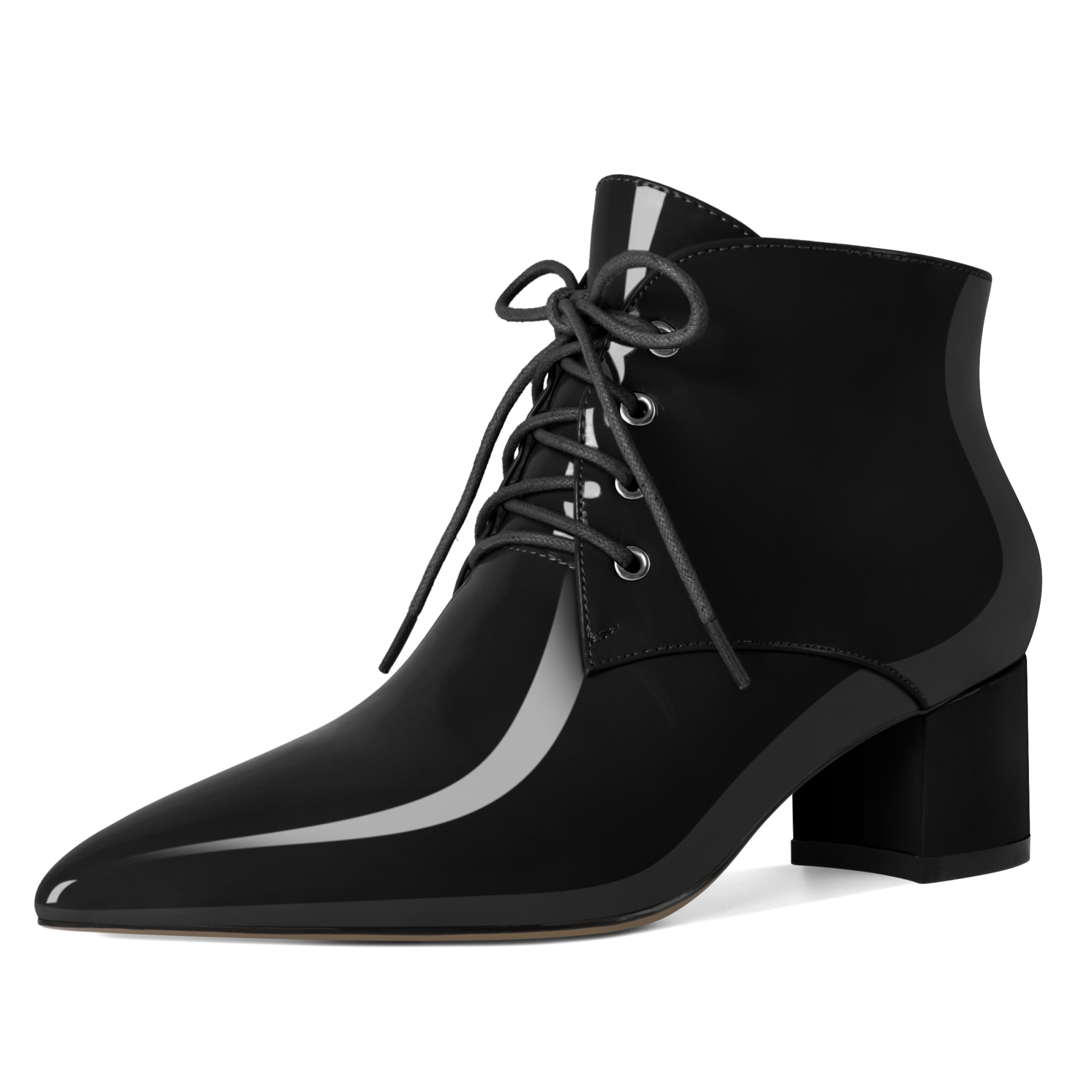 SAMMITOP Low Chunky Heel Ankle Boots Pointed Toe Lace Up 