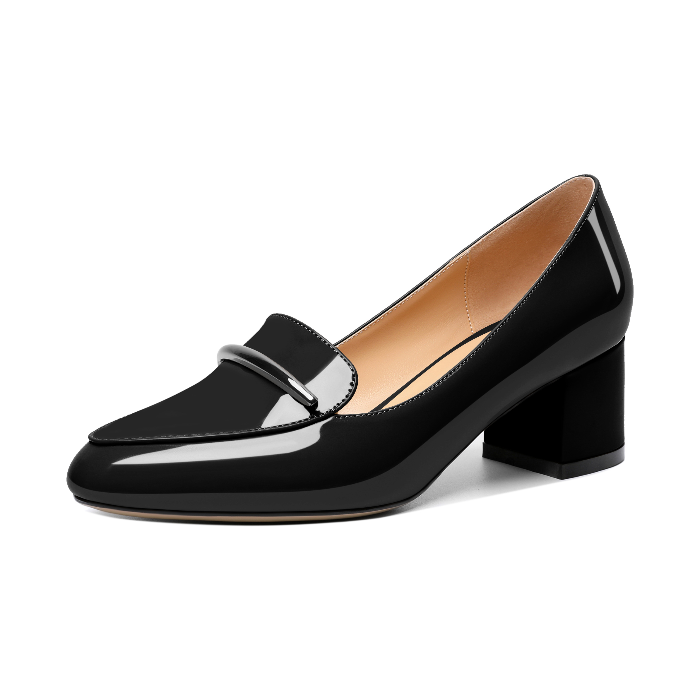 SAMMITOP black low heel loafers with round toe and block heel