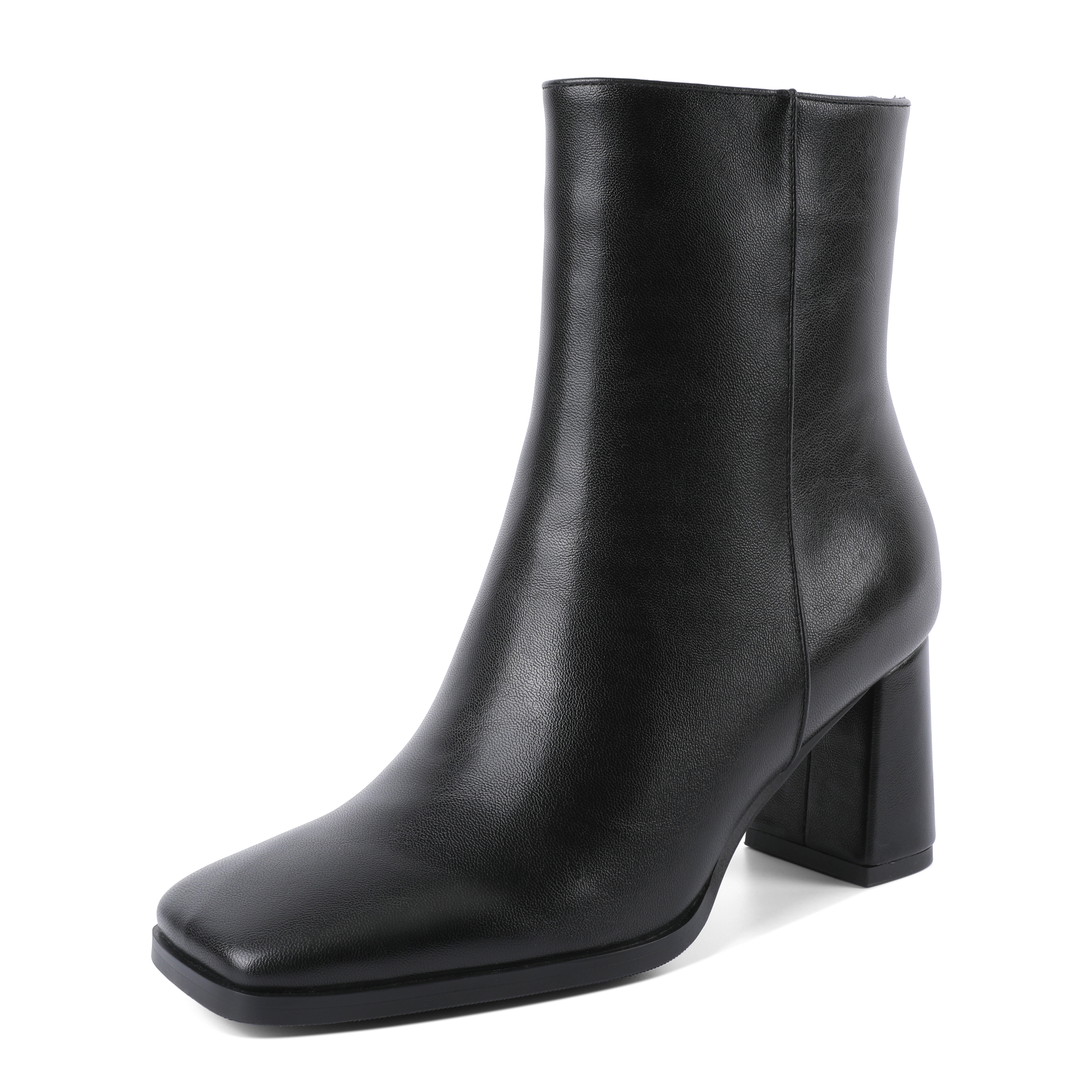 Black lambskin leather square toe ankle boots