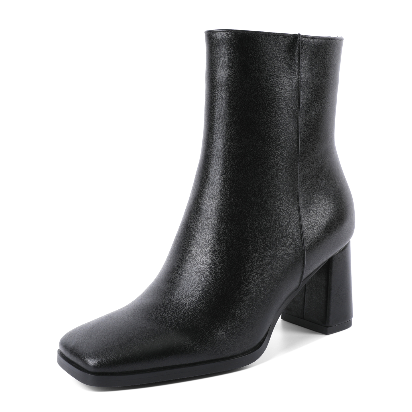 Black lambskin leather square toe ankle boots