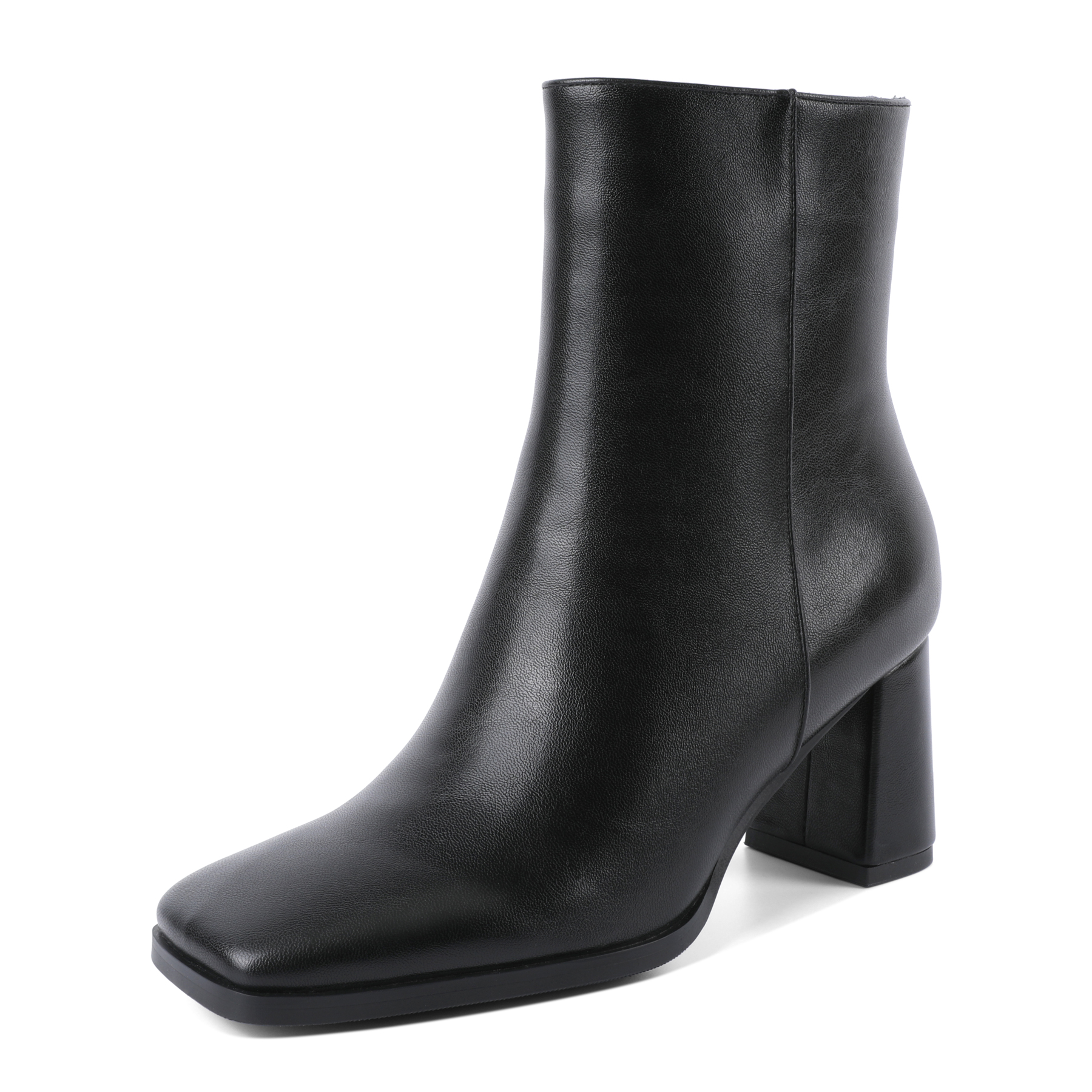 Black lambskin leather square toe ankle boots
