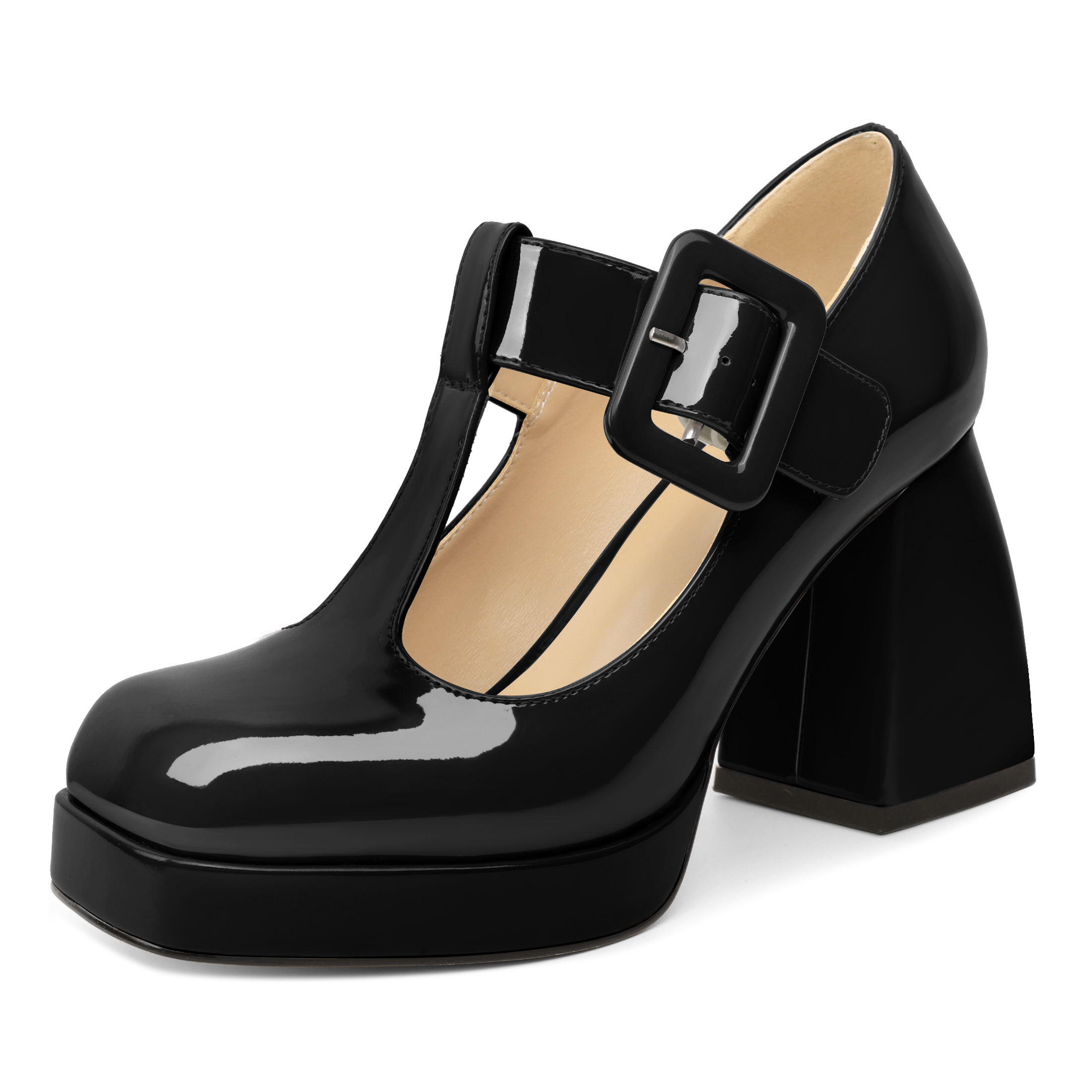 SAMMITOP High Heels Square Toe Mary Jane Pumps Chunky Heel Platform Dress Shoes