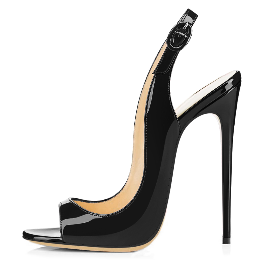 SAMMITOP black peep toe stiletto heels with slingback and ankle strap