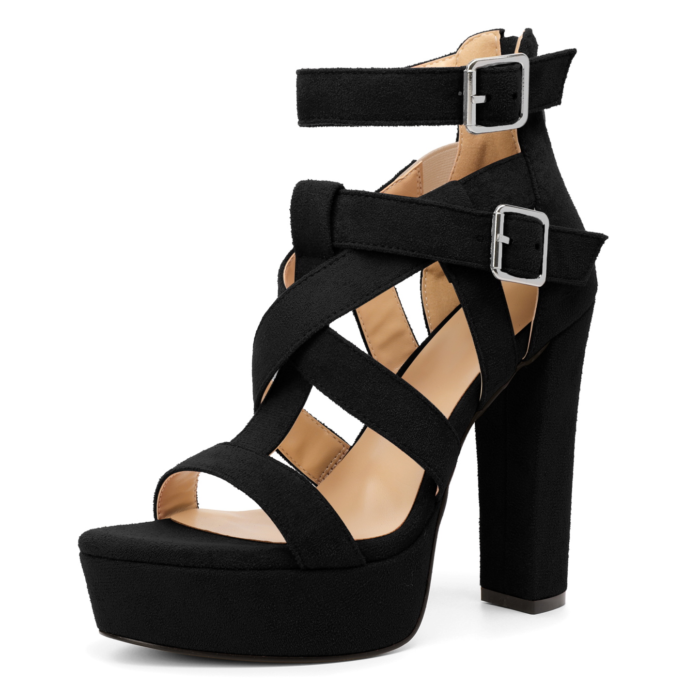 Black chunky gladiator platform heels with ankle strap – SAMMITOP