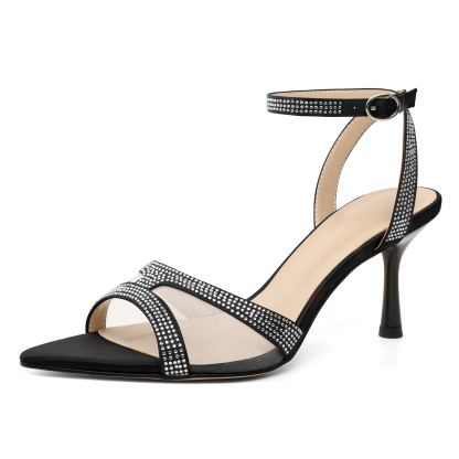 SAMMITOP black mesh kitten heels with slingback