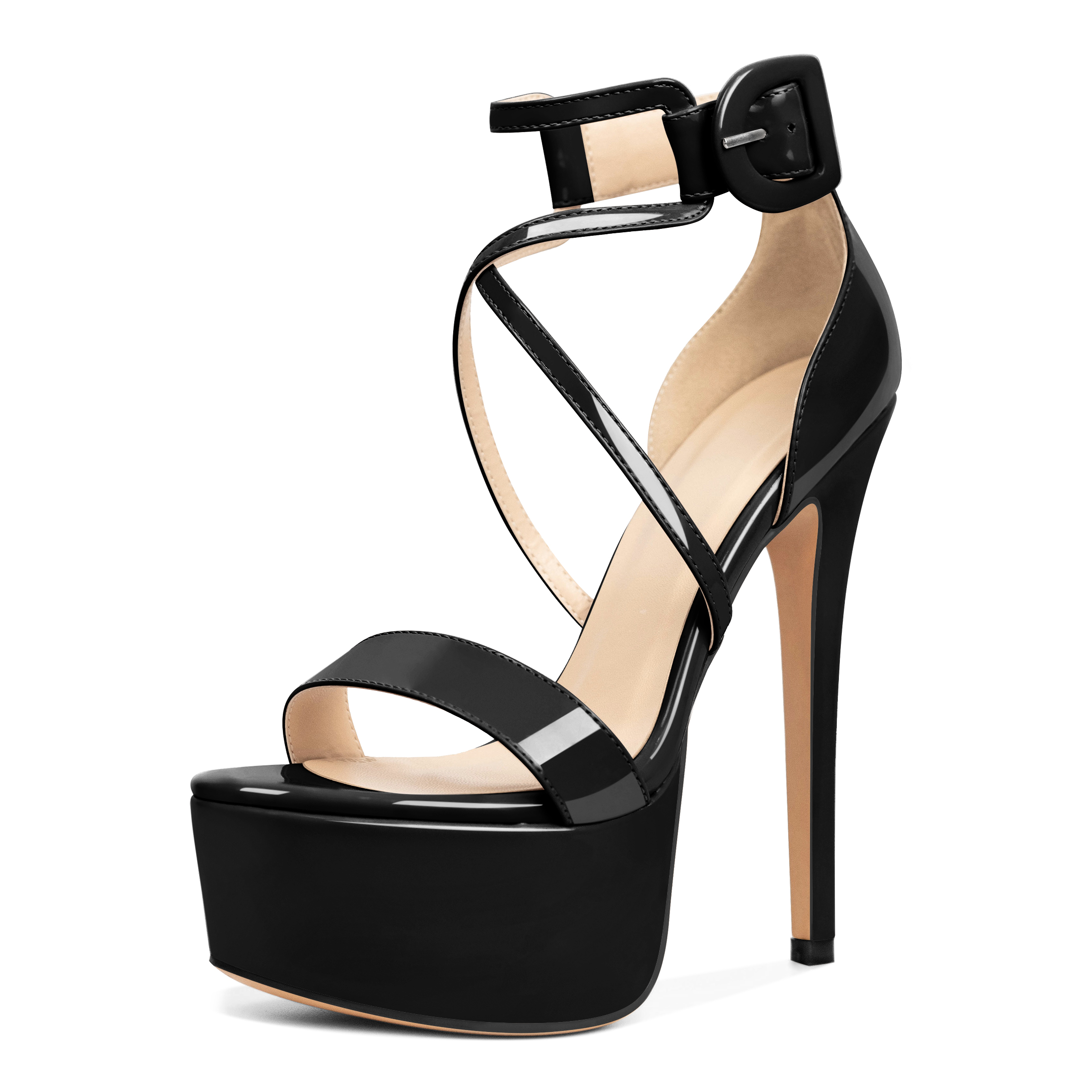 SAMMITOP black platform heels with ankle strap