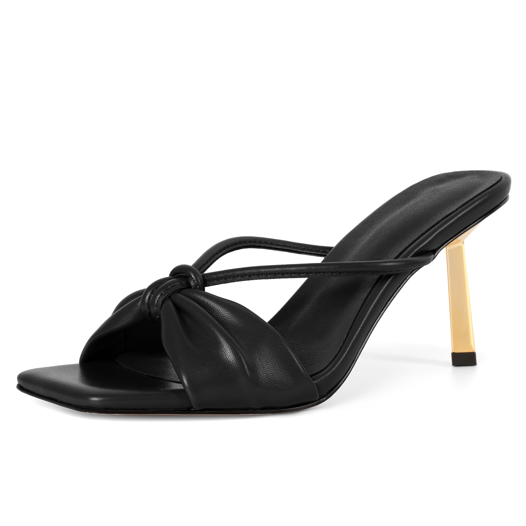 3.5 Inch Black bow heeled mule sandal, classic and versatile