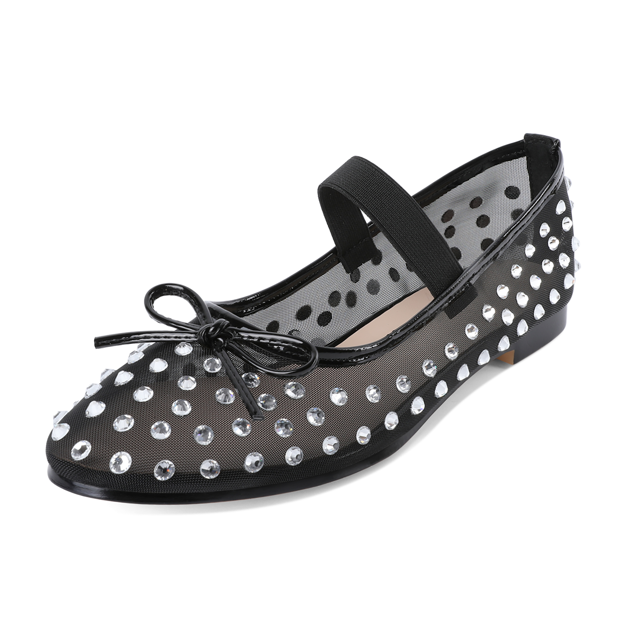 Bridal White Rhinestone Mesh Flats with Mary Jane Strap