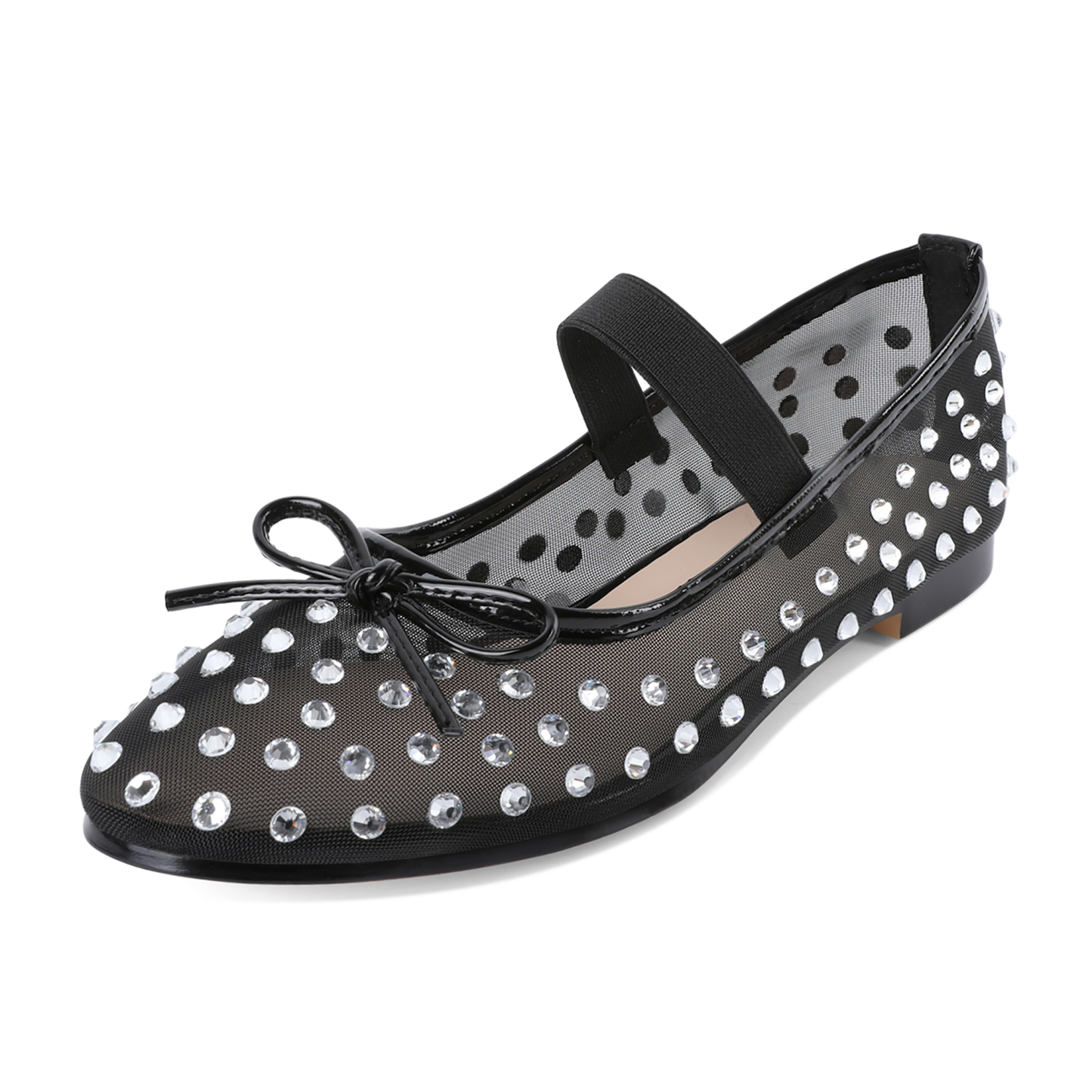 Bridal White Rhinestone Mesh Flats with Mary Jane Strap