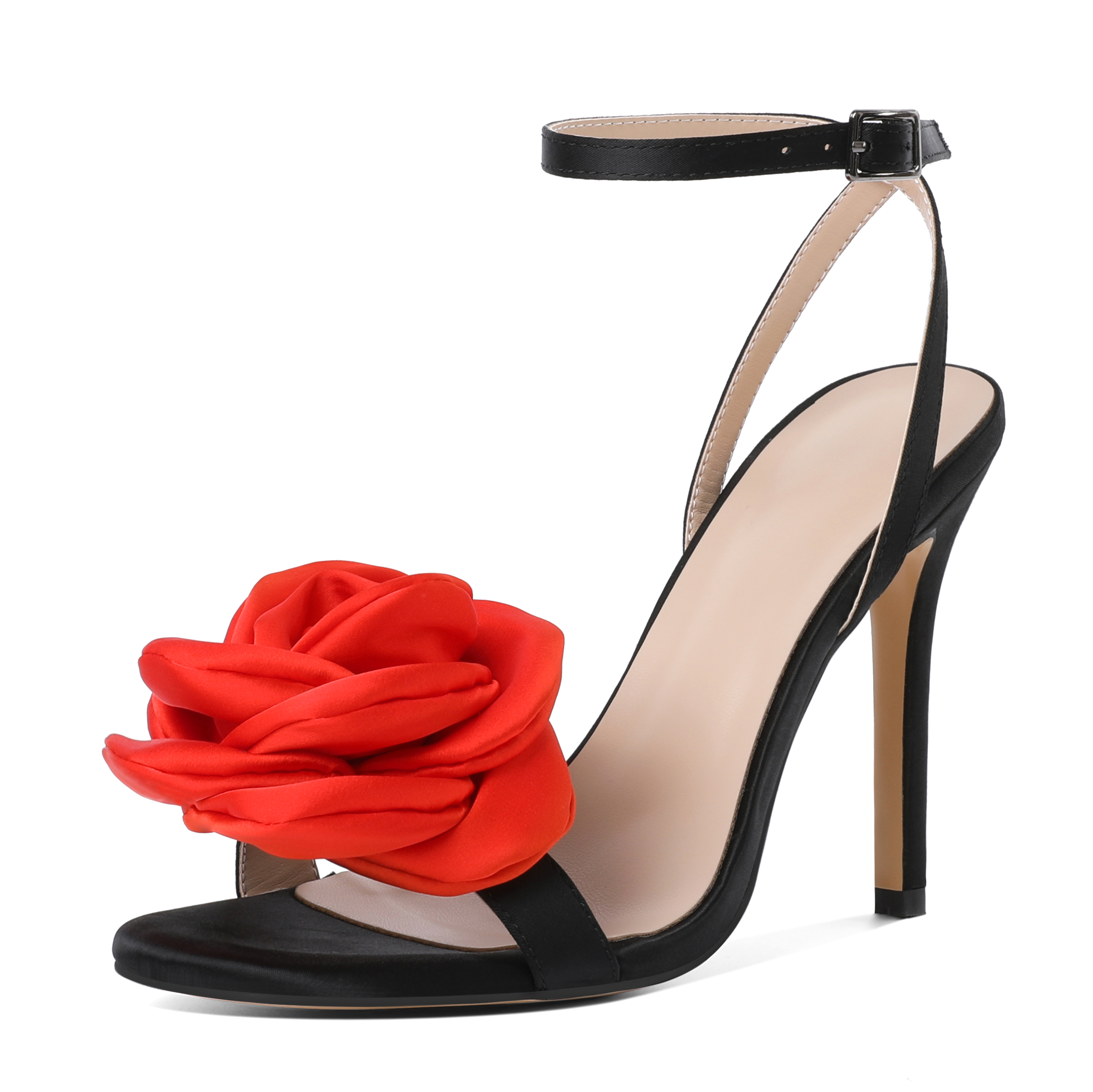 SAMMITOP 4.3 inch 3D Rose Stiletto Heels Ankle Strap Sandals