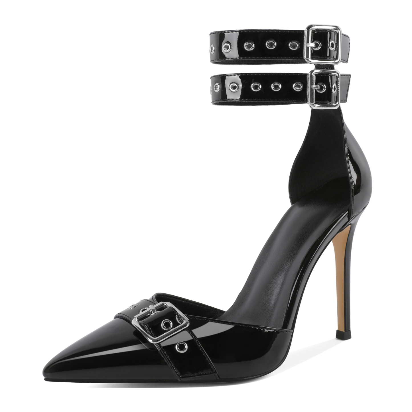 SAMMITOP 4 Inch Black D'Orsay Metal Eyelet Pumps 